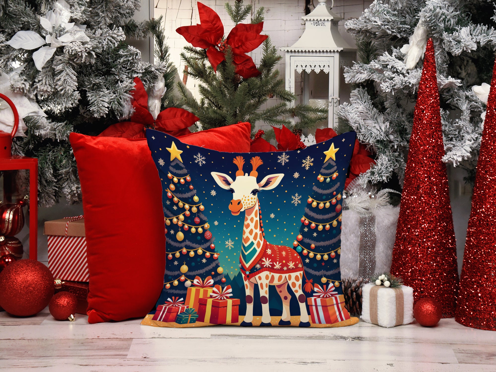 Giraffe Christmas Fabric Decorative Pillow  the-store.com.