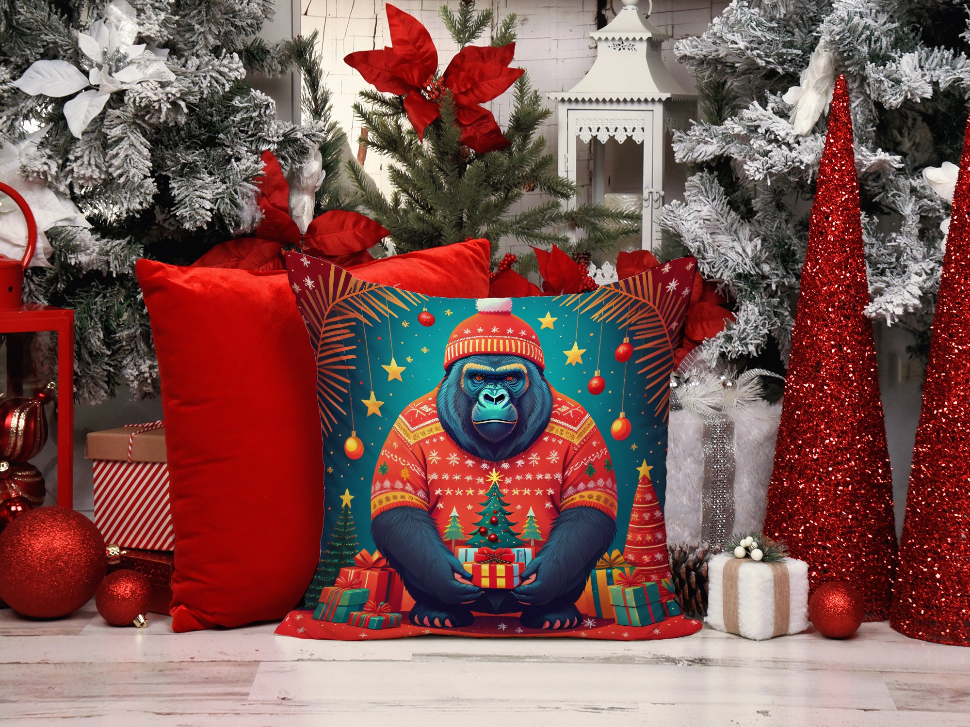 Gorilla Christmas Fabric Decorative Pillow  the-store.com.