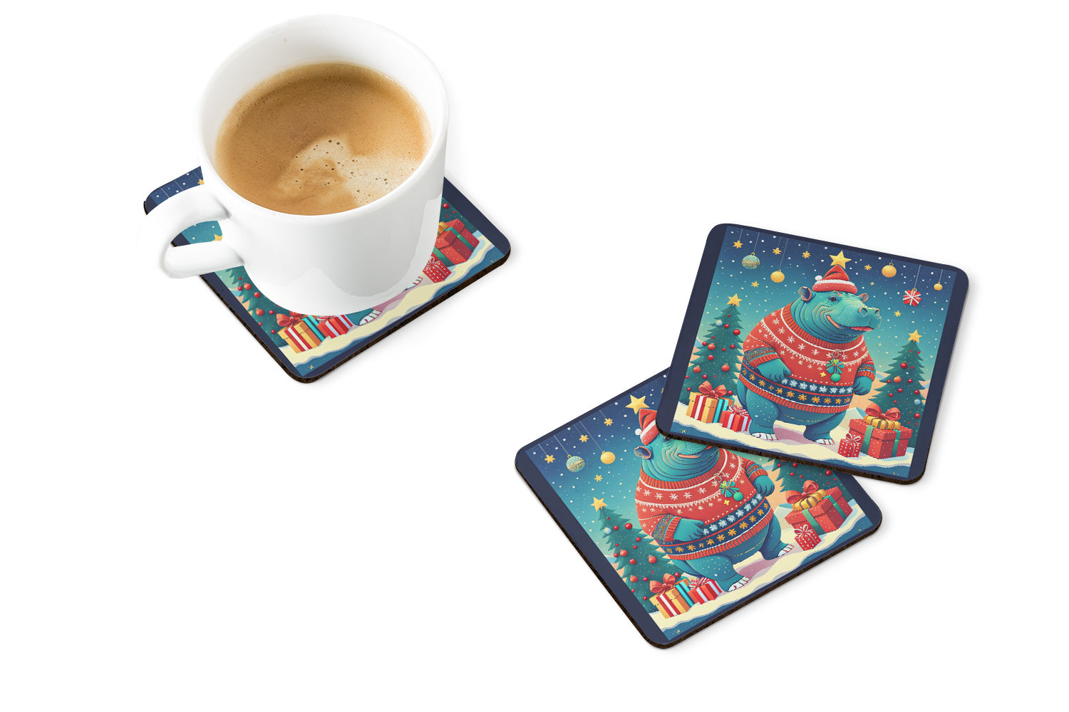 Buy this Hippopotamus Christmas Foam Coaster Set of 4