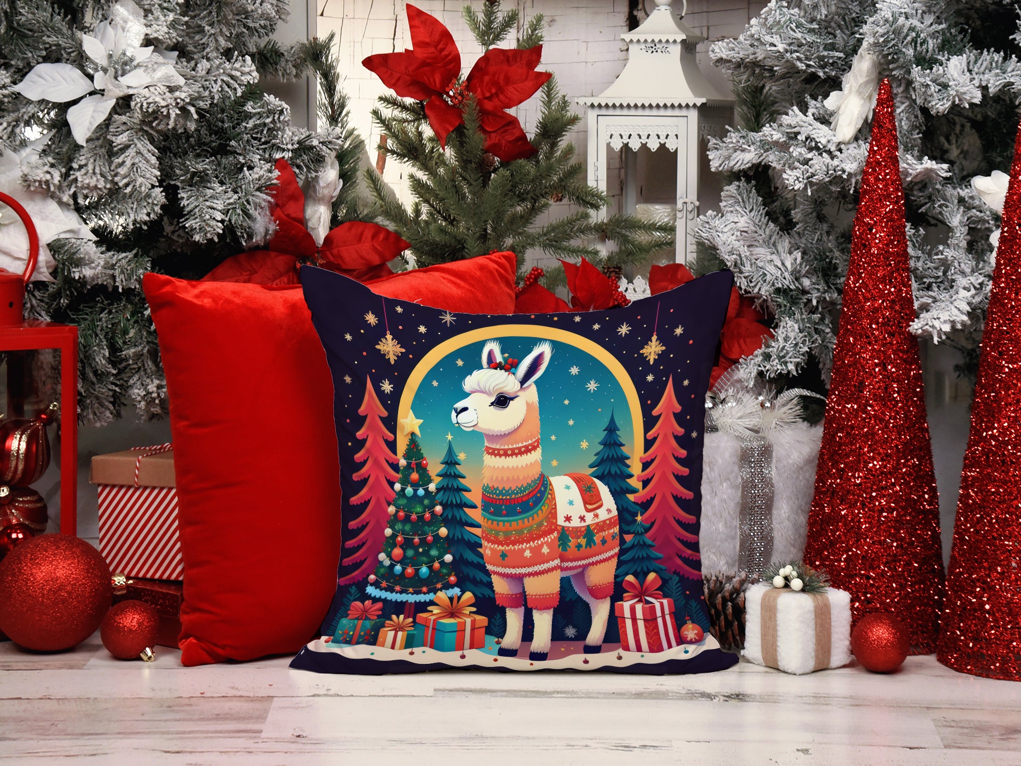 Llama Christmas Fabric Decorative Pillow  the-store.com.