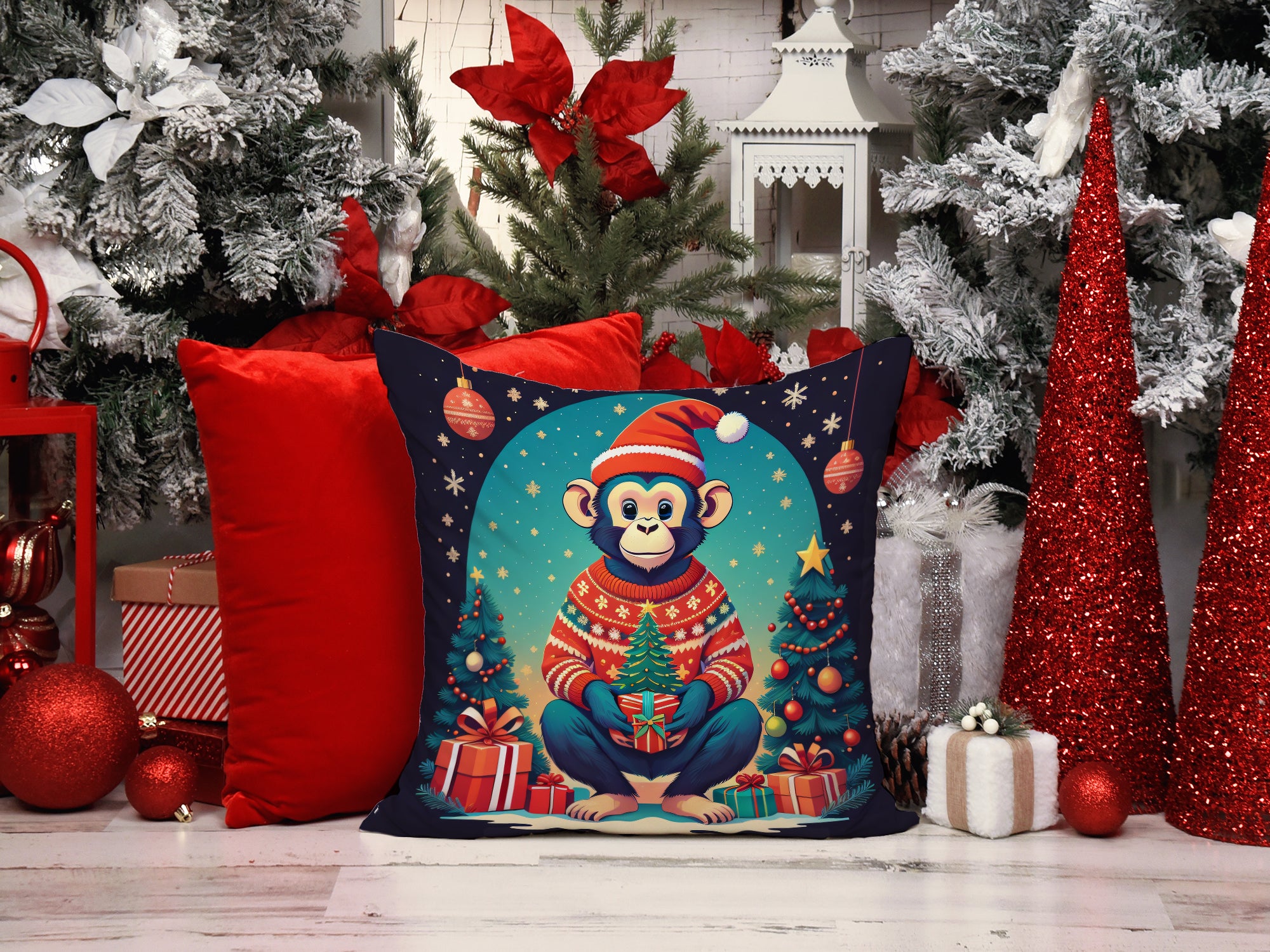 Buy this Monkey Christmas Fabric Decorative Pillow