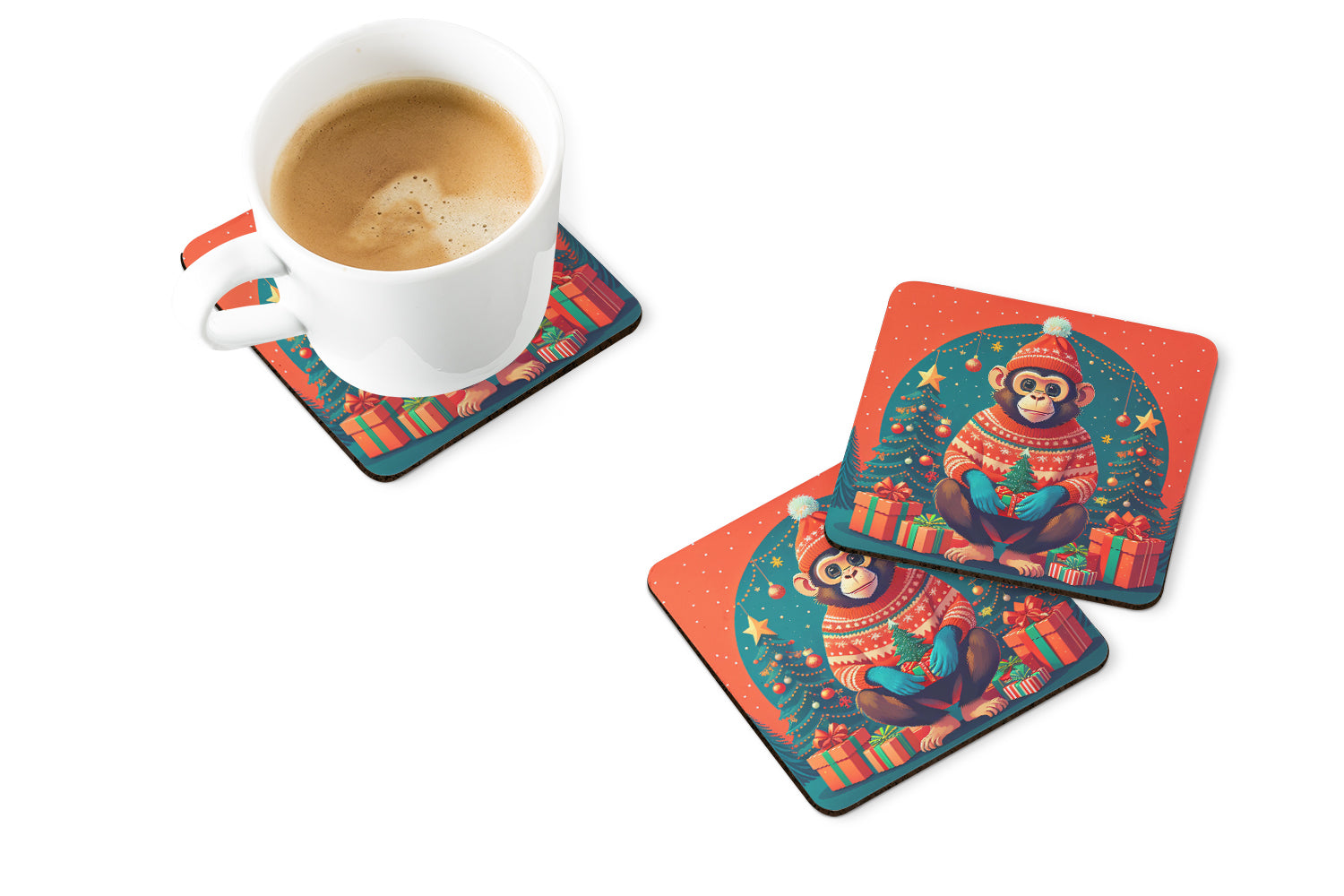 Buy this Monkey Christmas Foam Coaster Set of 4