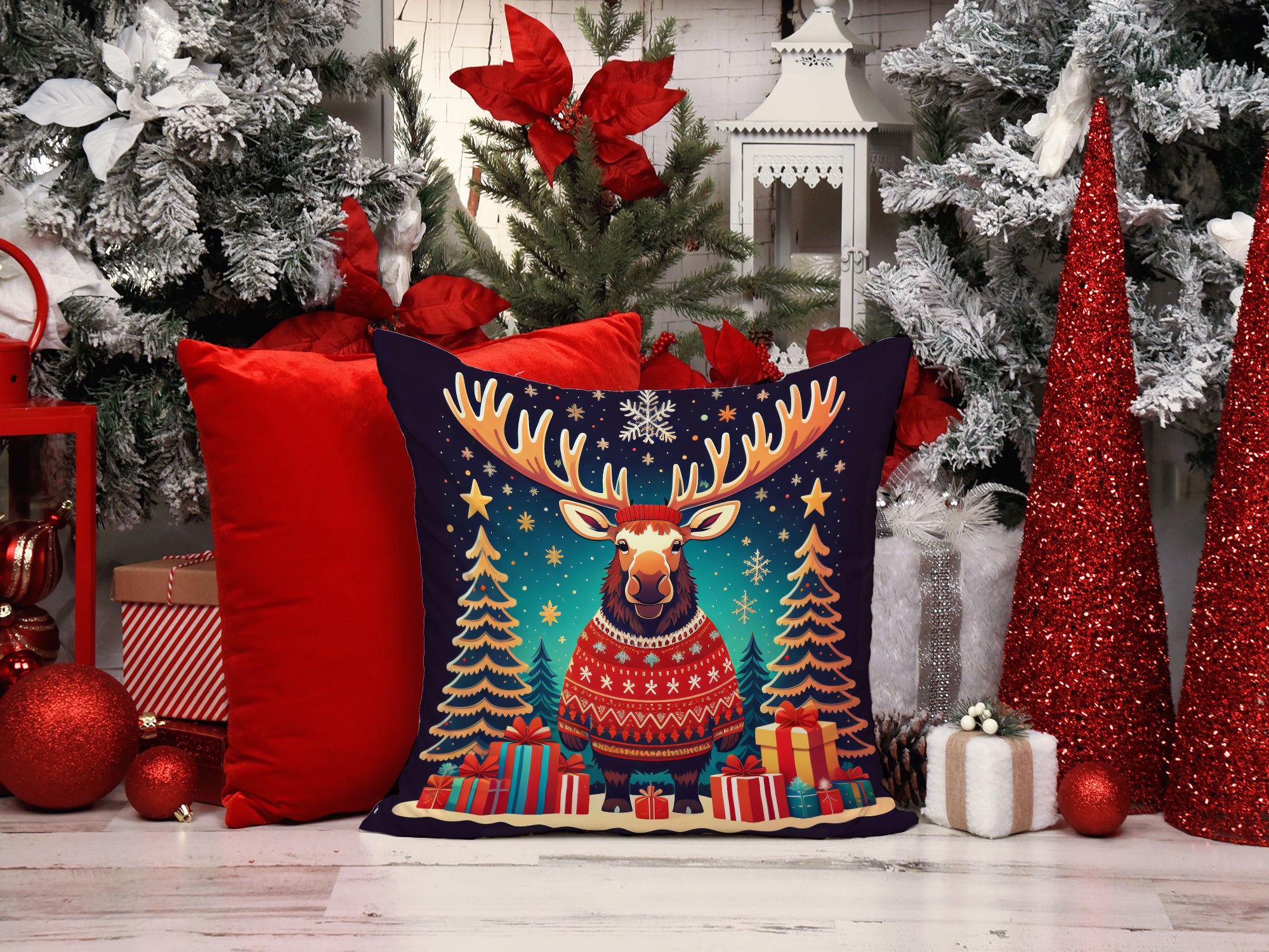 Buy this Moose Christmas Fabric Decorative Pillow