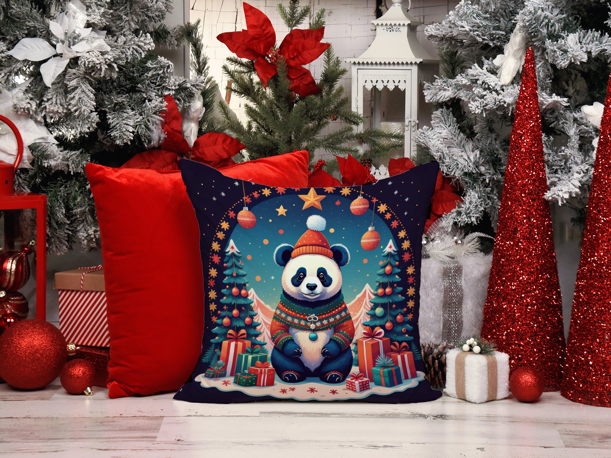 Panda Christmas Fabric Decorative Pillow  the-store.com.