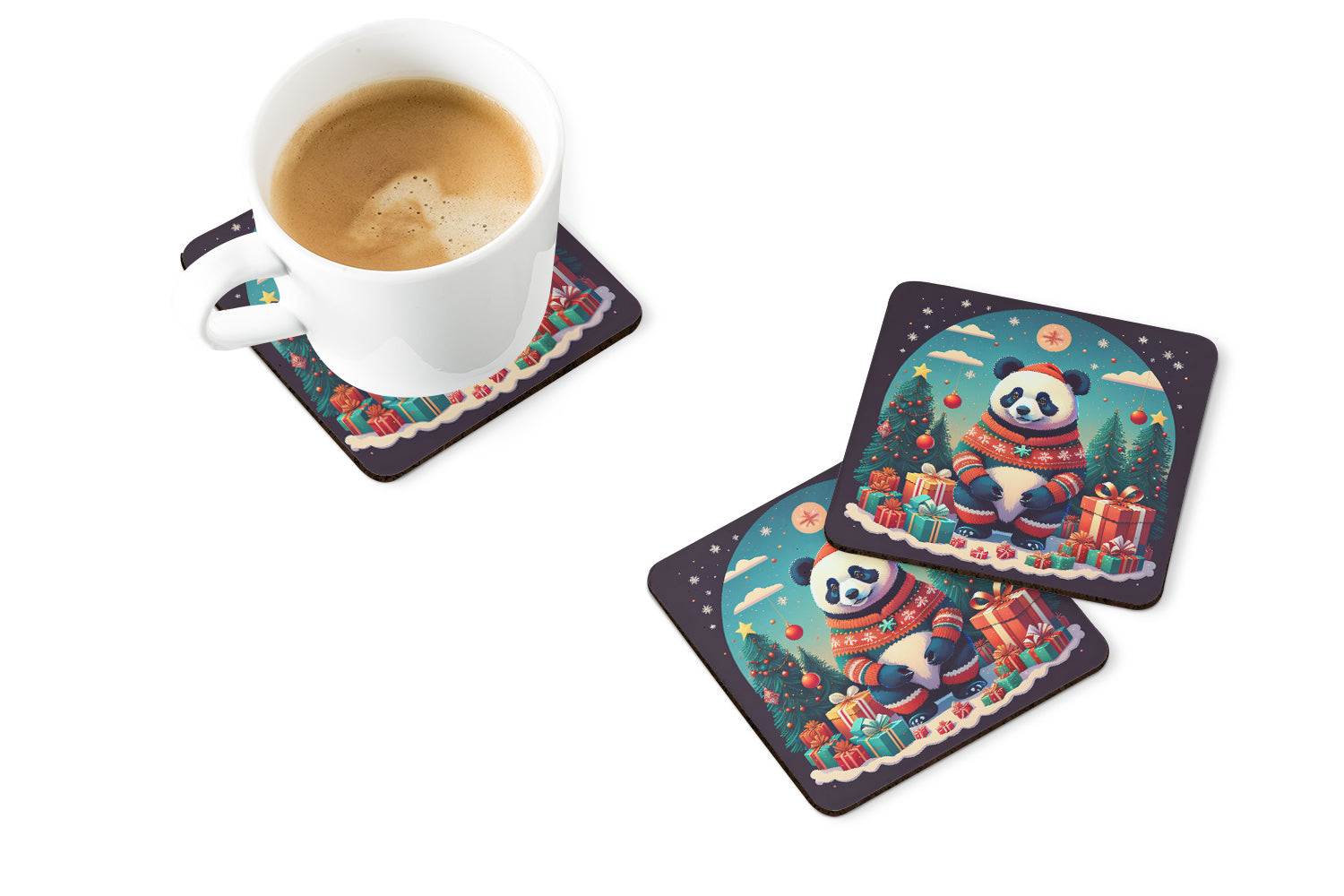 Panda Christmas Foam Coaster Set of 4  the-store.com.