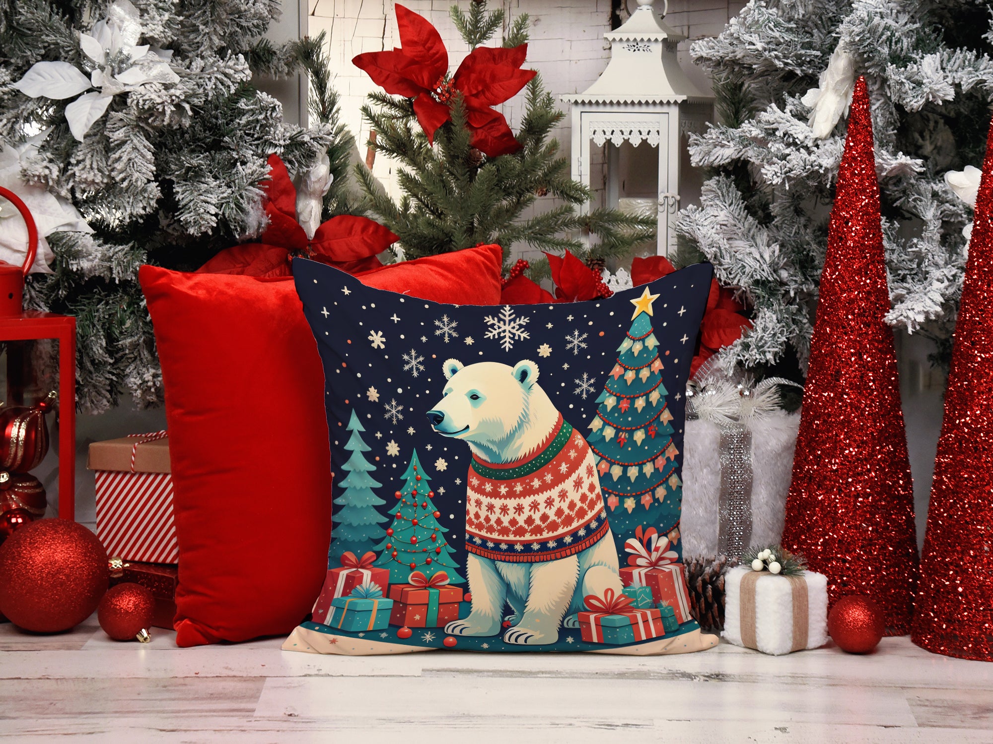 Polar Bear Christmas Fabric Decorative Pillow  the-store.com.