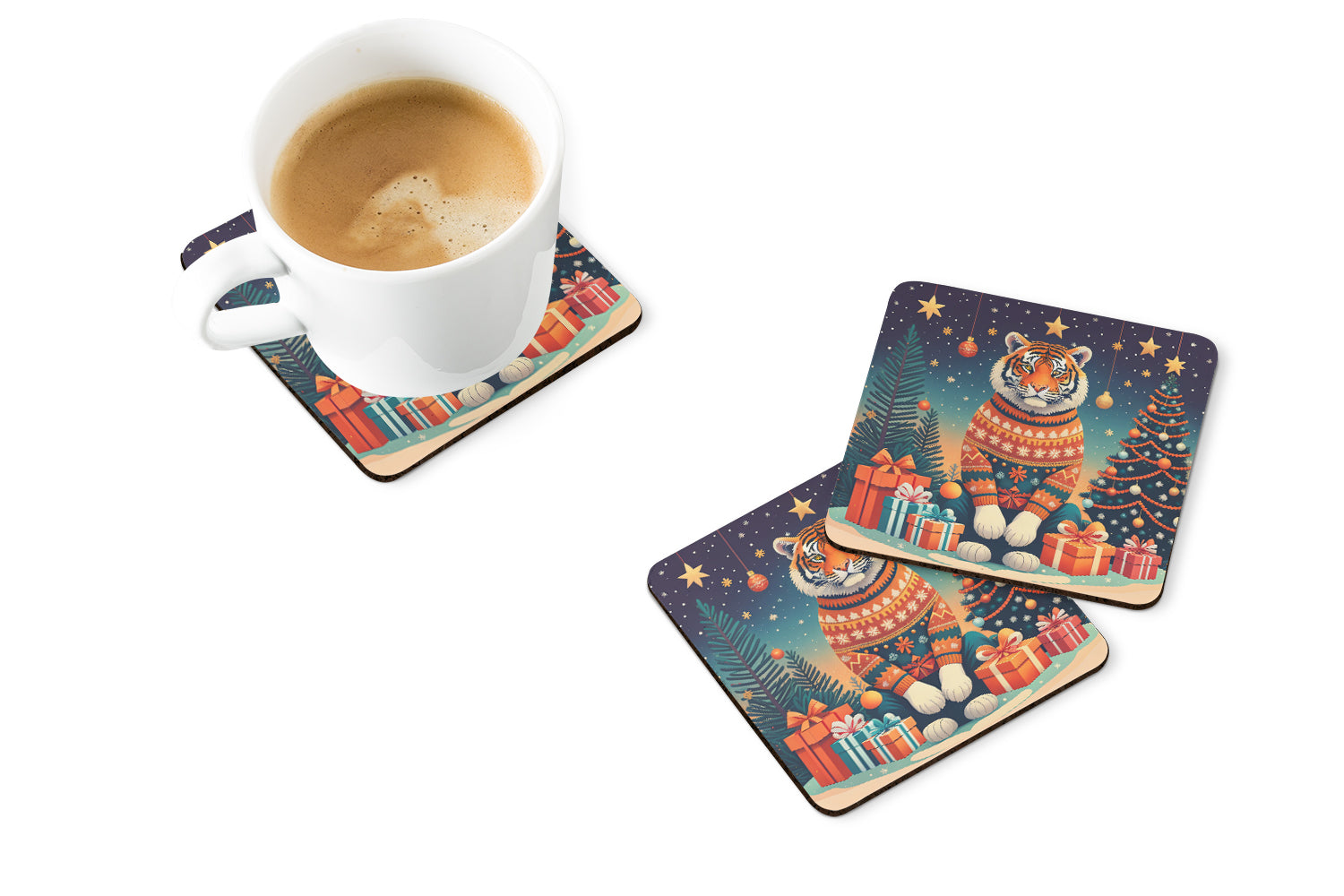 Tiger Christmas Foam Coaster Set of 4