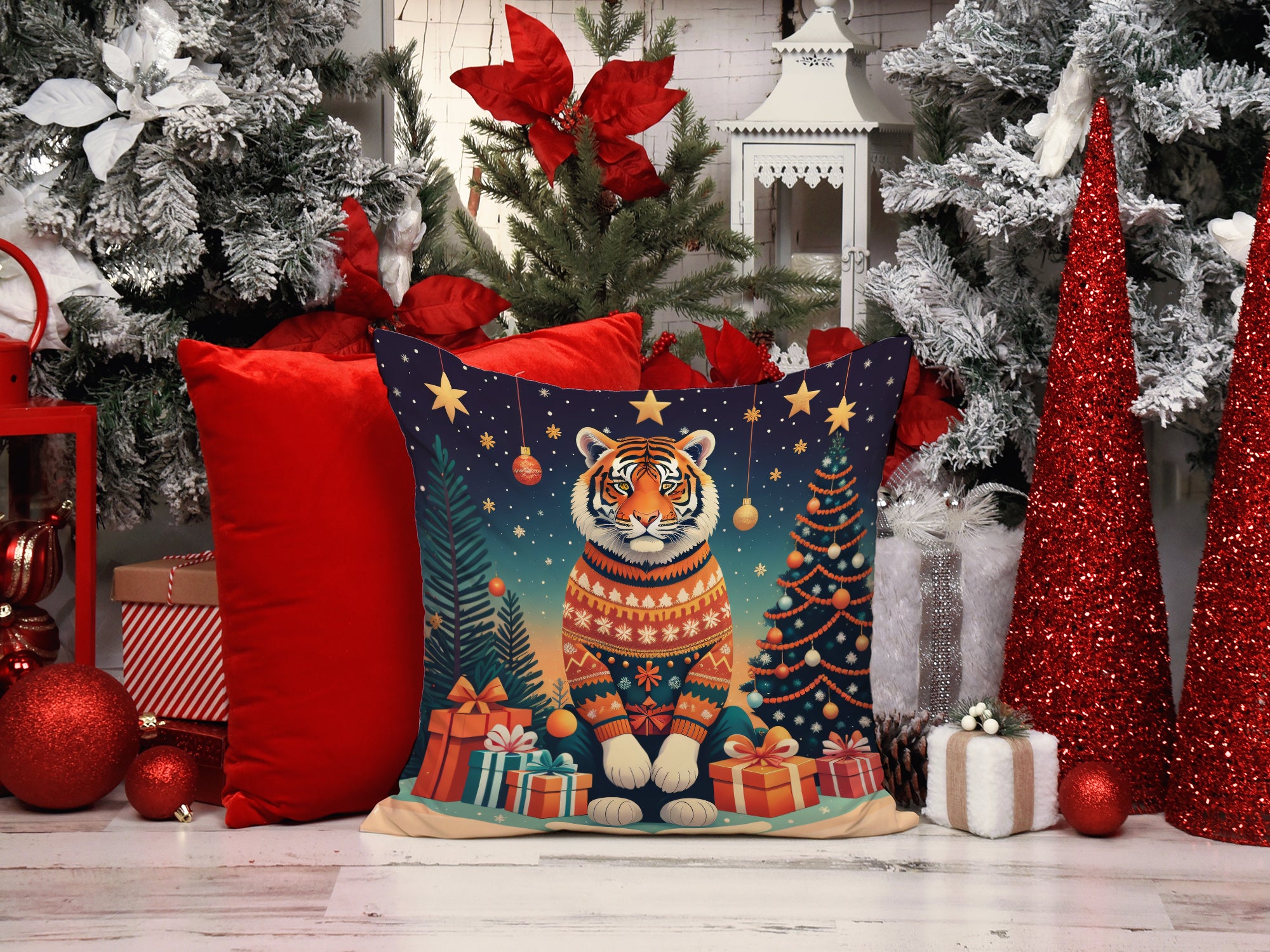 Buy this Tiger Christmas Fabric Decorative Pillow