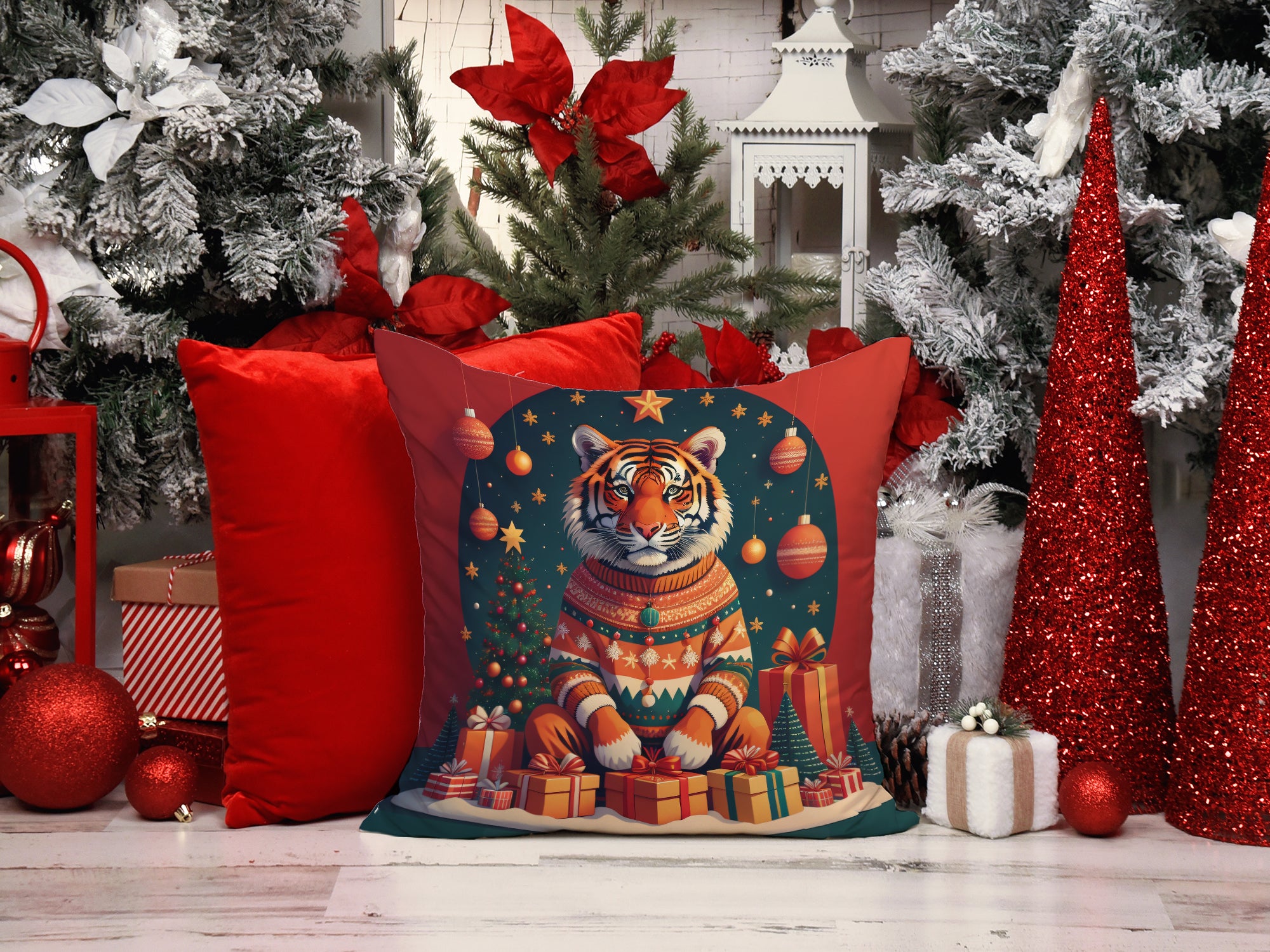 Tiger Christmas Fabric Decorative Pillow  the-store.com.