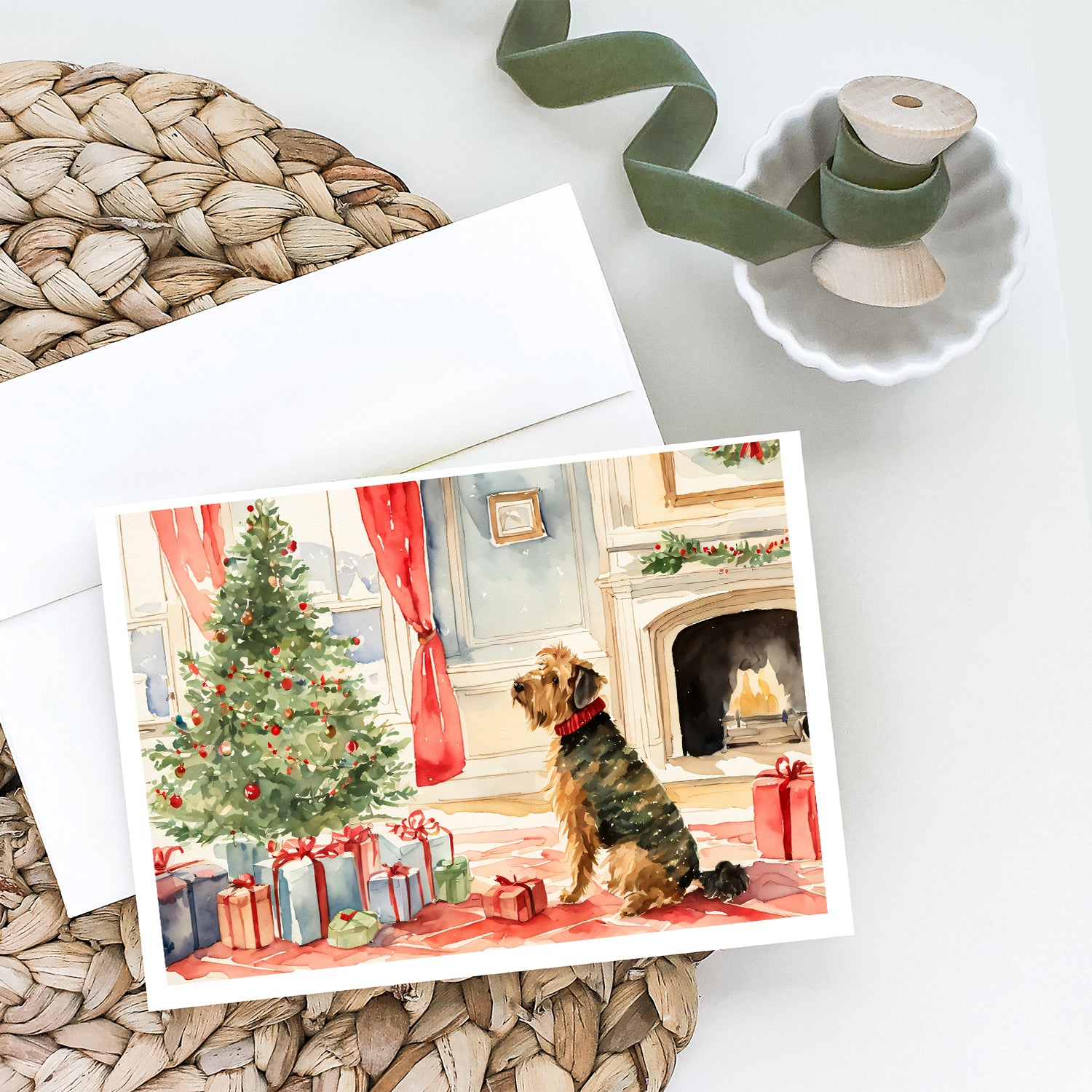 Airedale Terrier Christmas Greeting Cards and Envelopes Pack of 8