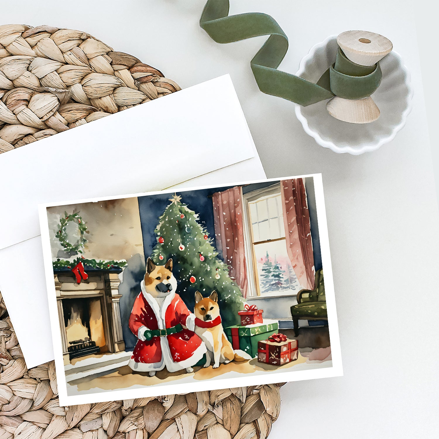 Akita Christmas Greeting Cards and Envelopes Pack of 8