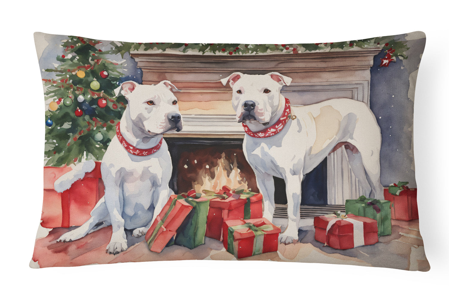 Buy this White Pit Bull Terrier Christmas Fabric Decorative Pillow