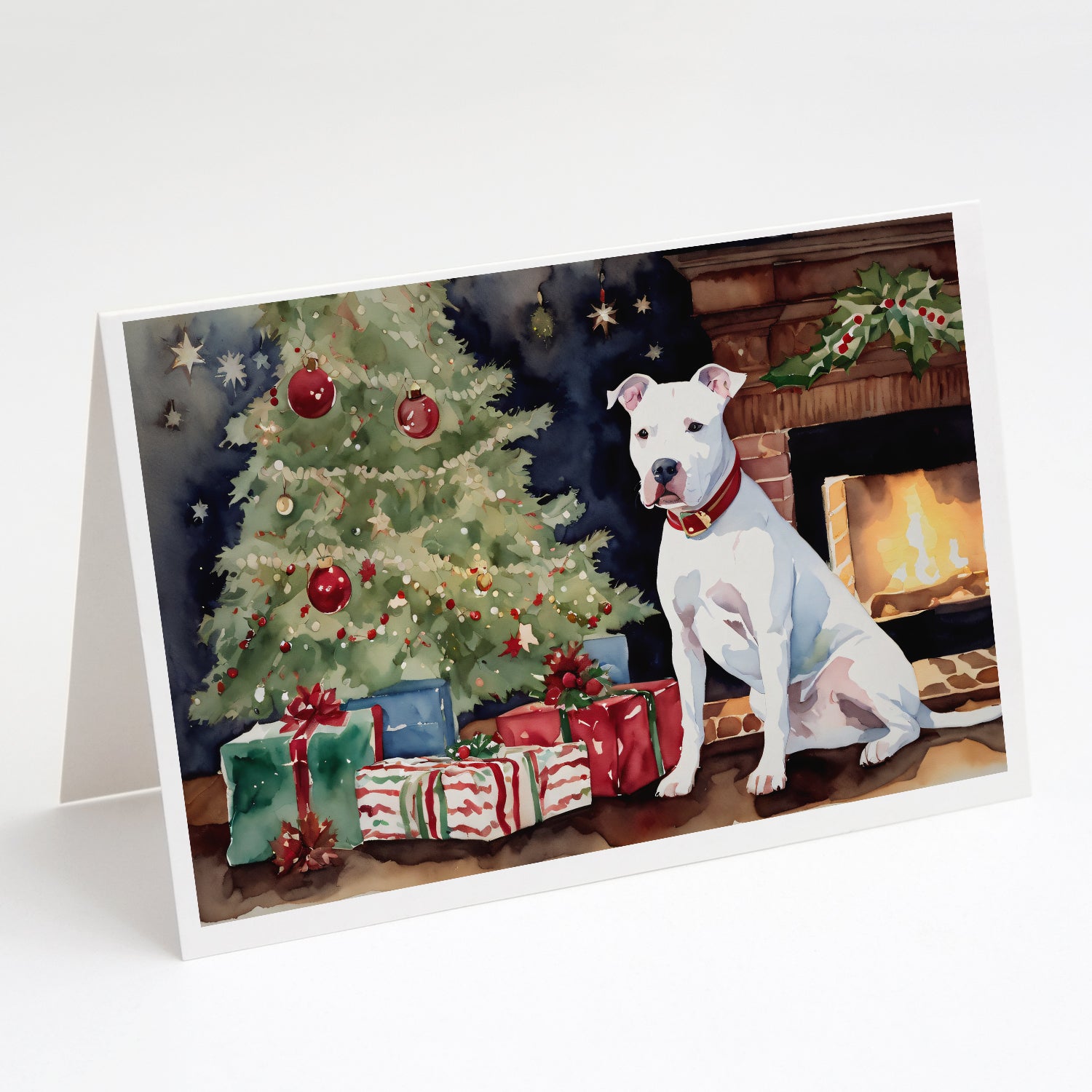 Buy this White Pit Bull Terrier Christmas Greeting Cards and Envelopes Pack of 8