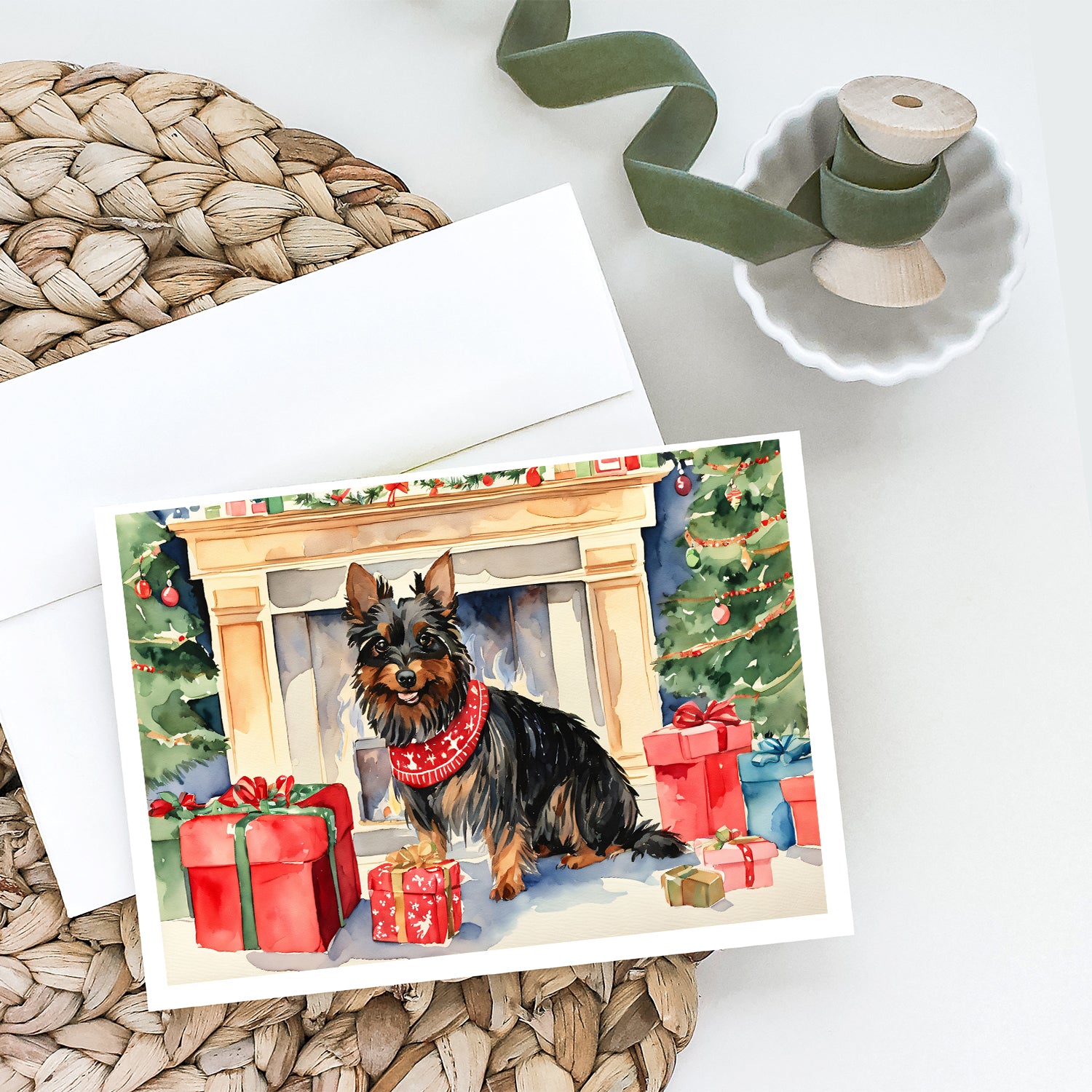 Australian Terrier Christmas Greeting Cards and Envelopes Pack of 8  the-store.com.