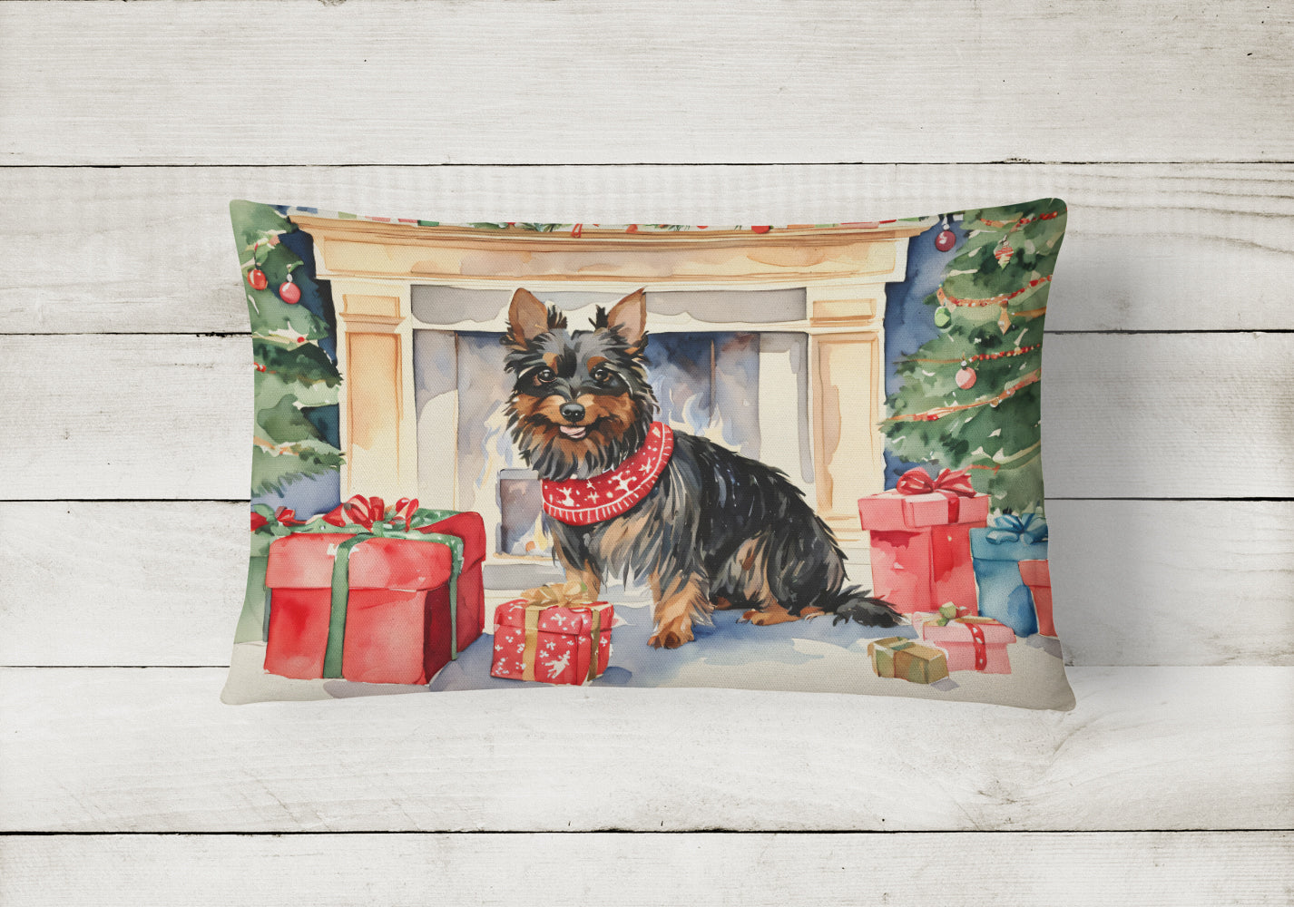 Australian Terrier Christmas Fabric Decorative Pillow