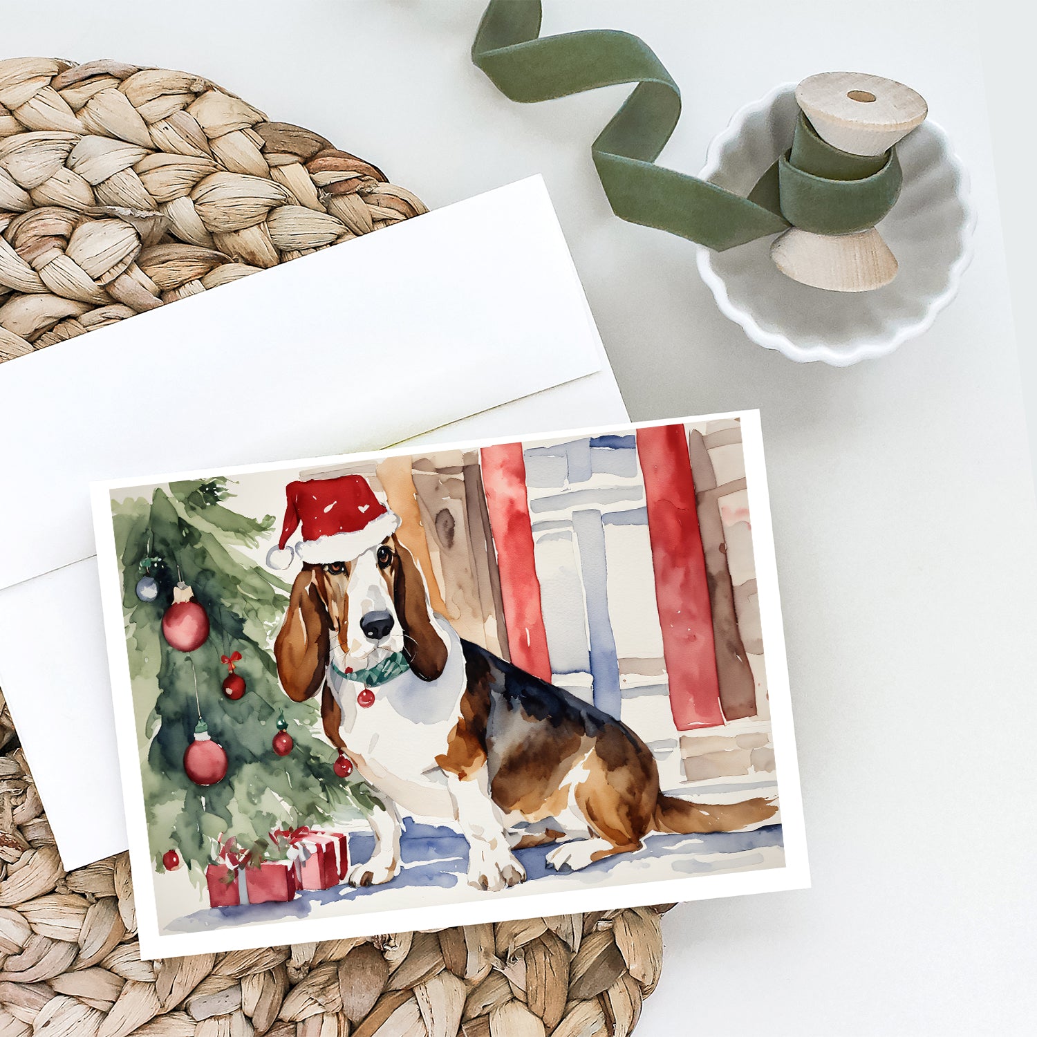 Basset Hound Christmas Greeting Cards and Envelopes Pack of 8  the-store.com.