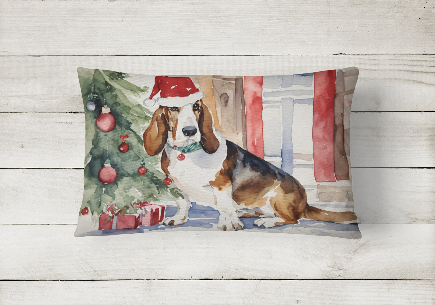 Buy this Basset Hound Christmas Fabric Decorative Pillow