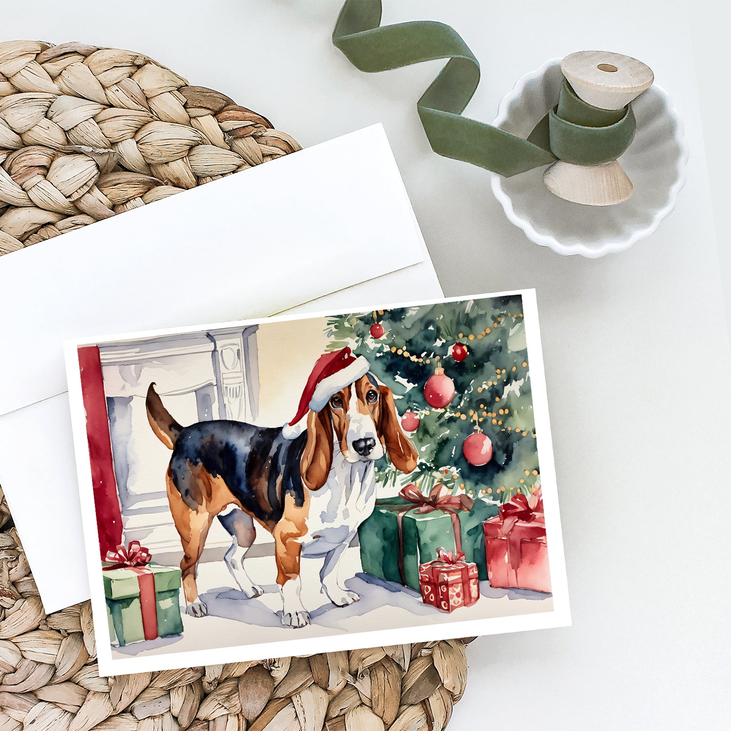 Buy this Basset Hound Christmas Greeting Cards and Envelopes Pack of 8