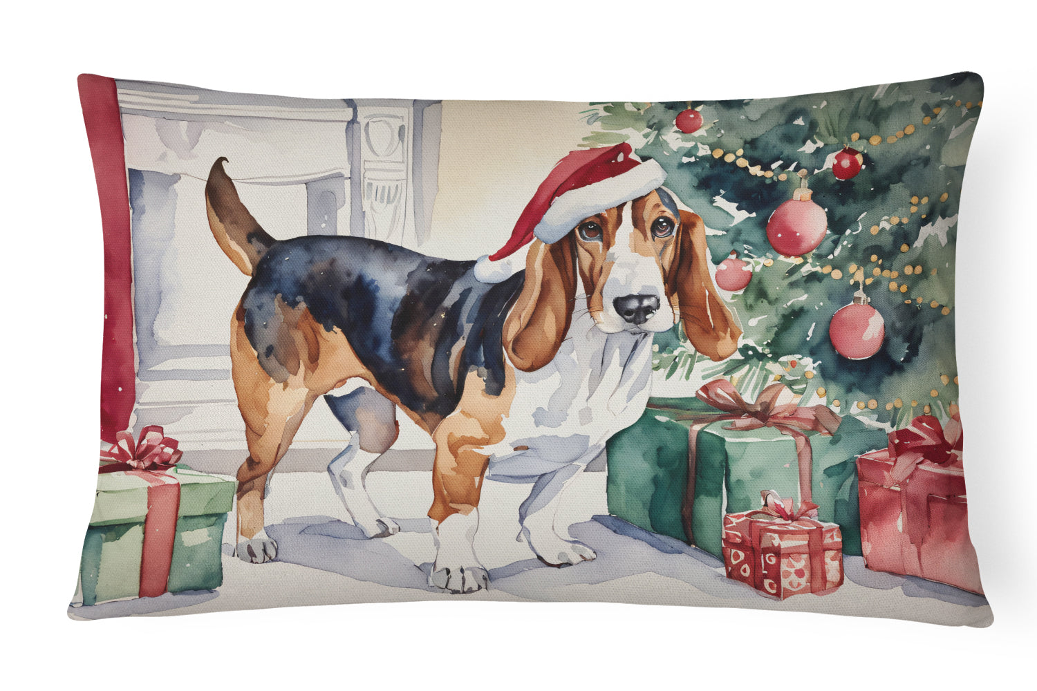 Buy this Basset Hound Christmas Fabric Decorative Pillow