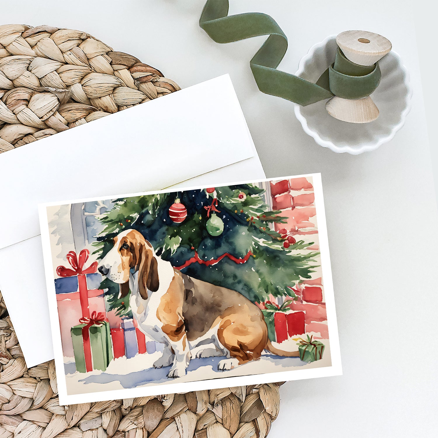Basset Hound Christmas Greeting Cards and Envelopes Pack of 8  the-store.com.