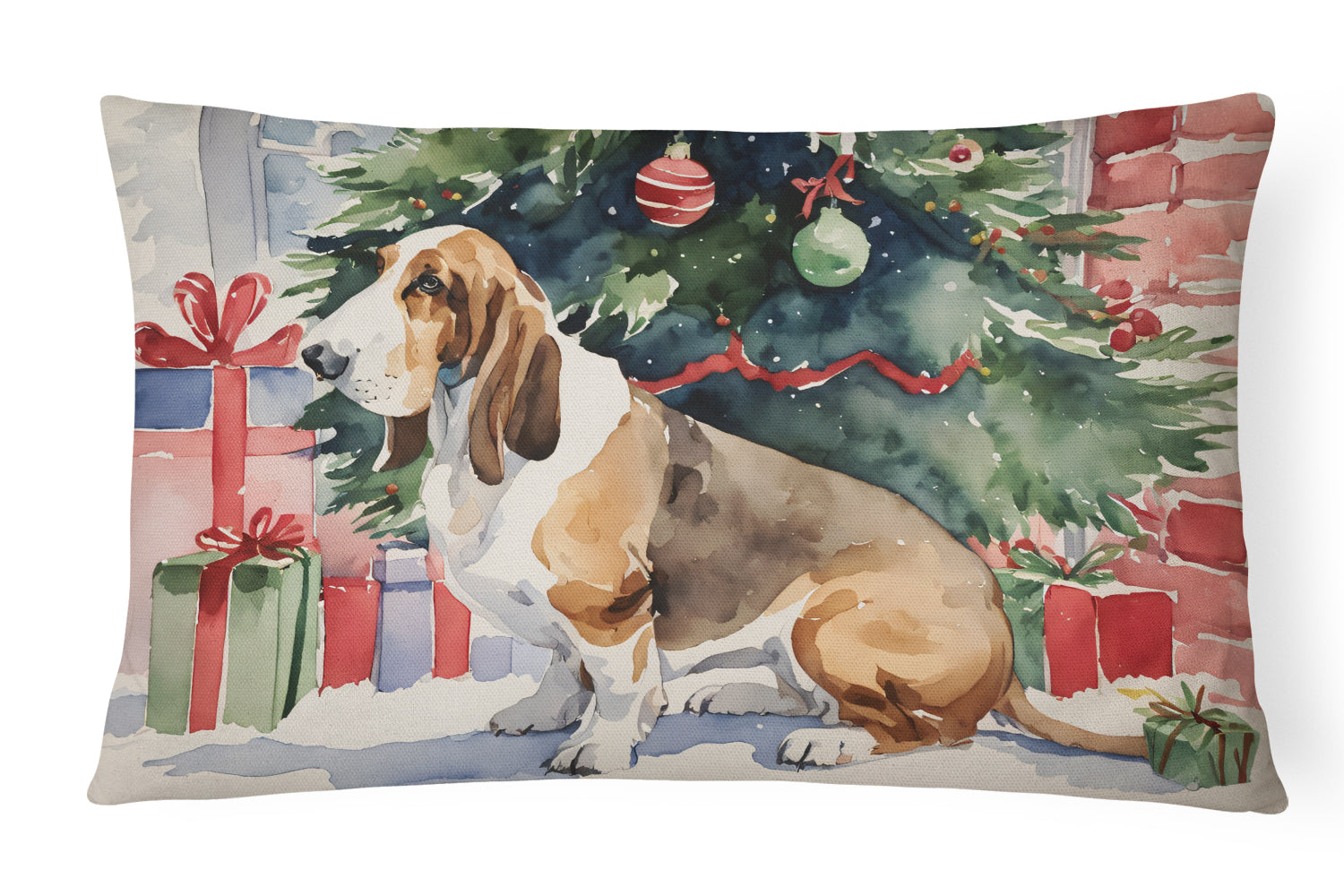 Buy this Basset Hound Christmas Fabric Decorative Pillow