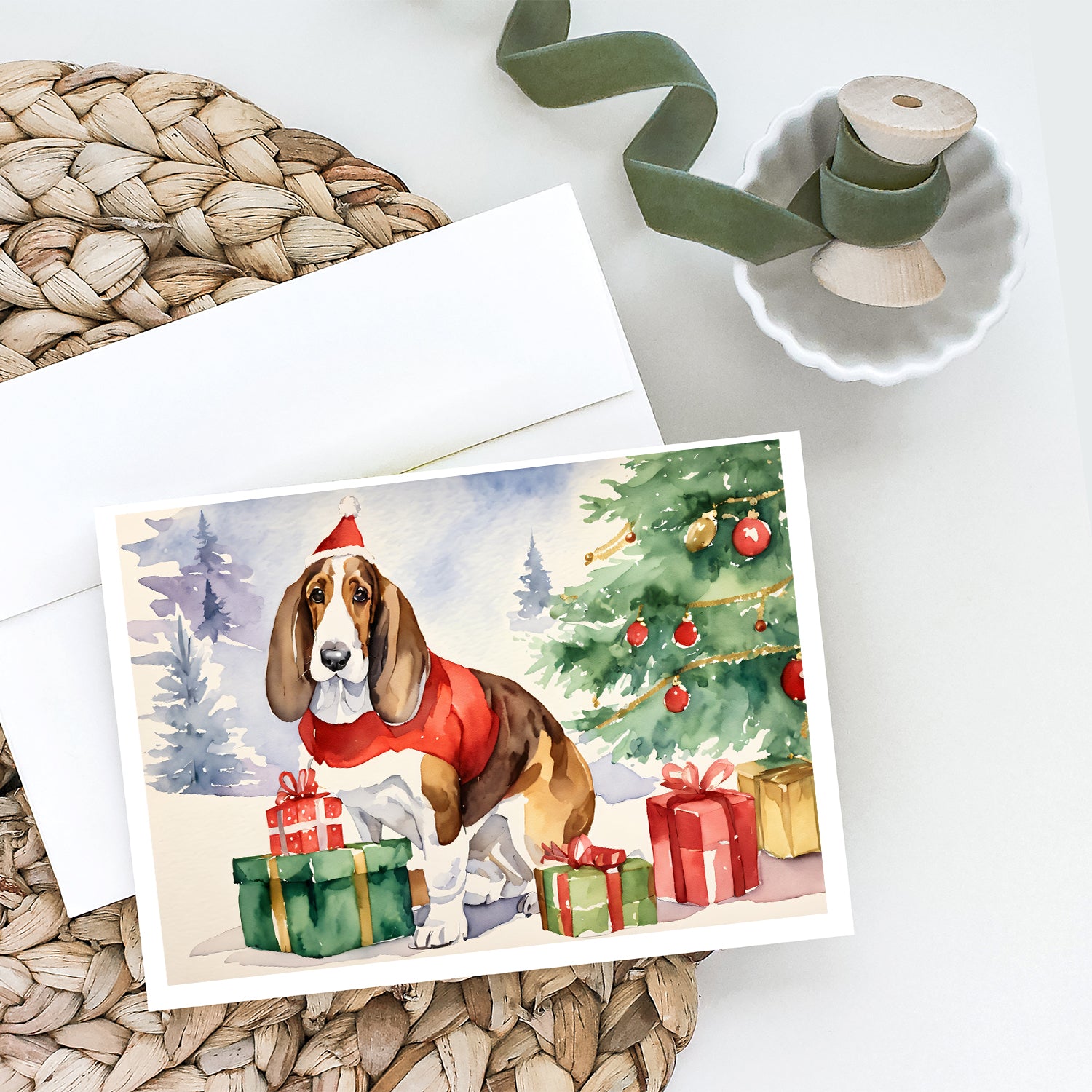 Buy this Basset Hound Christmas Greeting Cards and Envelopes Pack of 8