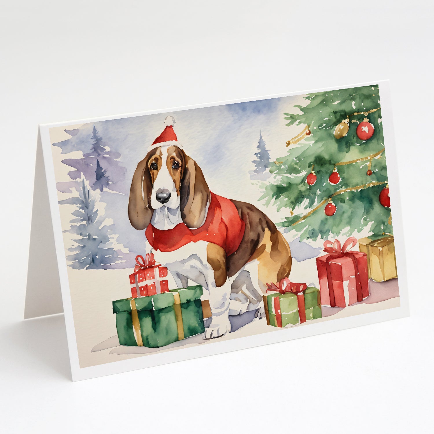 Buy this Basset Hound Christmas Greeting Cards and Envelopes Pack of 8