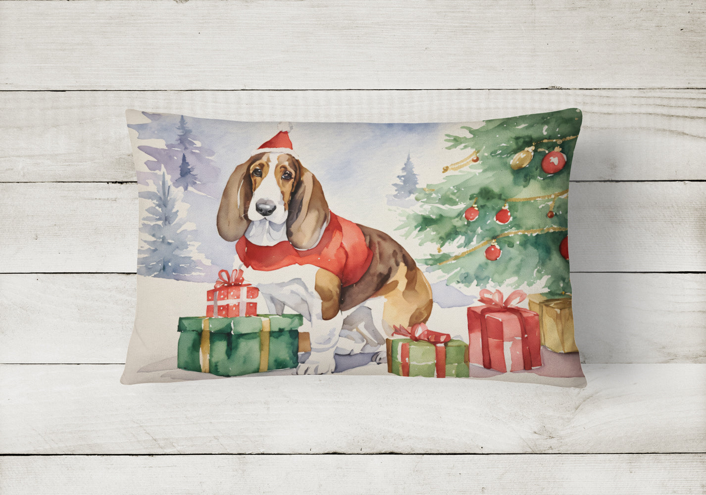 Buy this Basset Hound Christmas Fabric Decorative Pillow