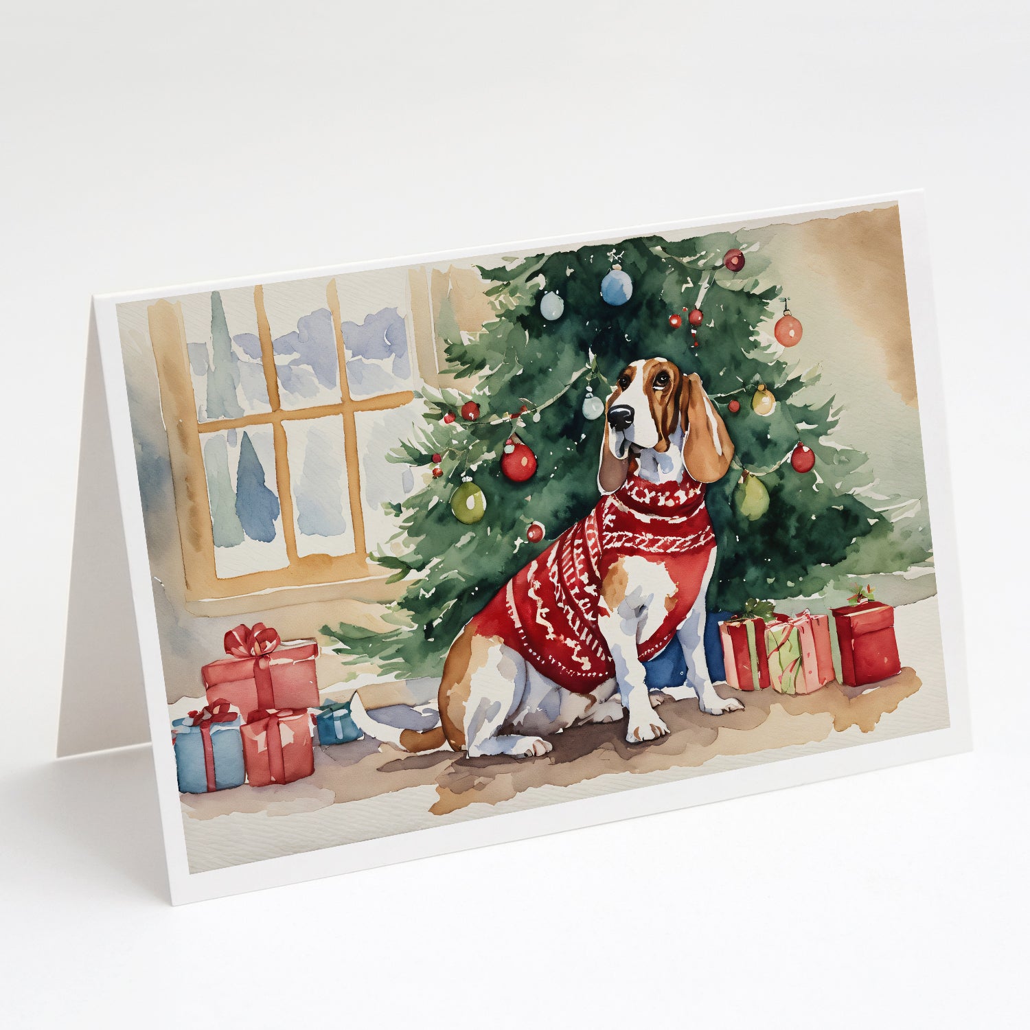 Buy this Basset Hound Christmas Greeting Cards and Envelopes Pack of 8