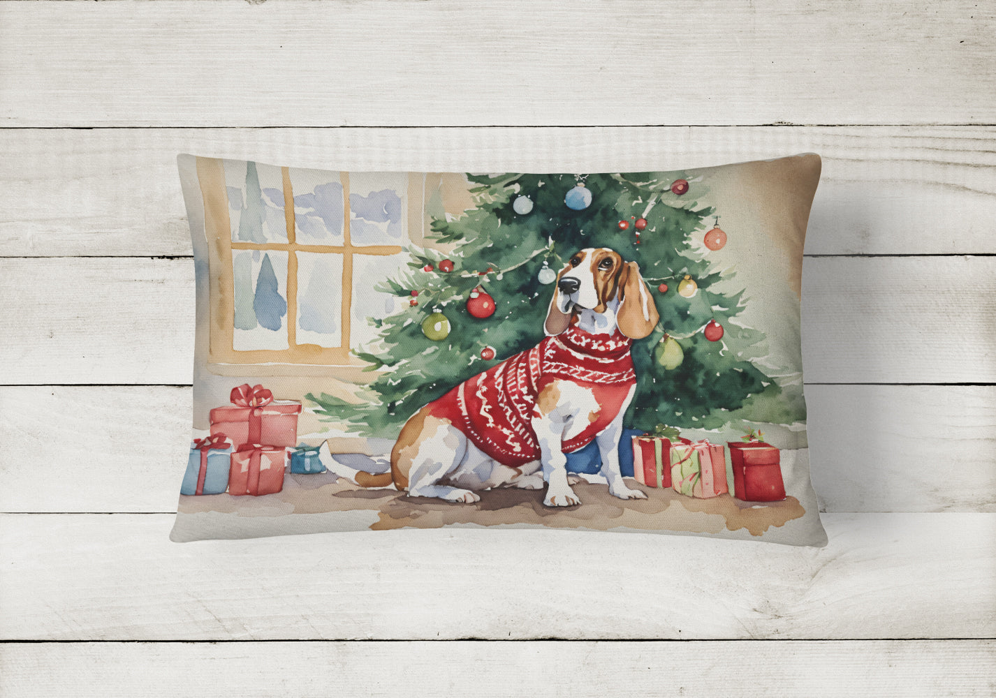 Basset Hound Christmas Fabric Decorative Pillow  the-store.com.