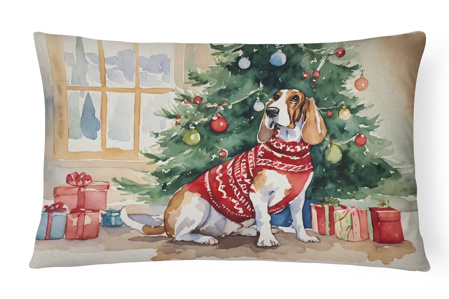 Buy this Basset Hound Christmas Fabric Decorative Pillow