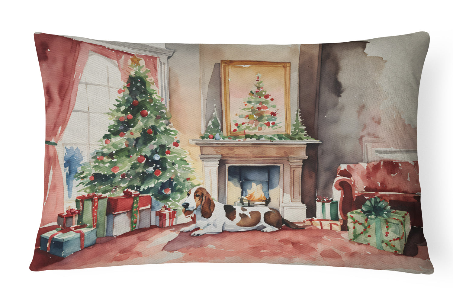 Buy this Basset Hound Christmas Fabric Decorative Pillow