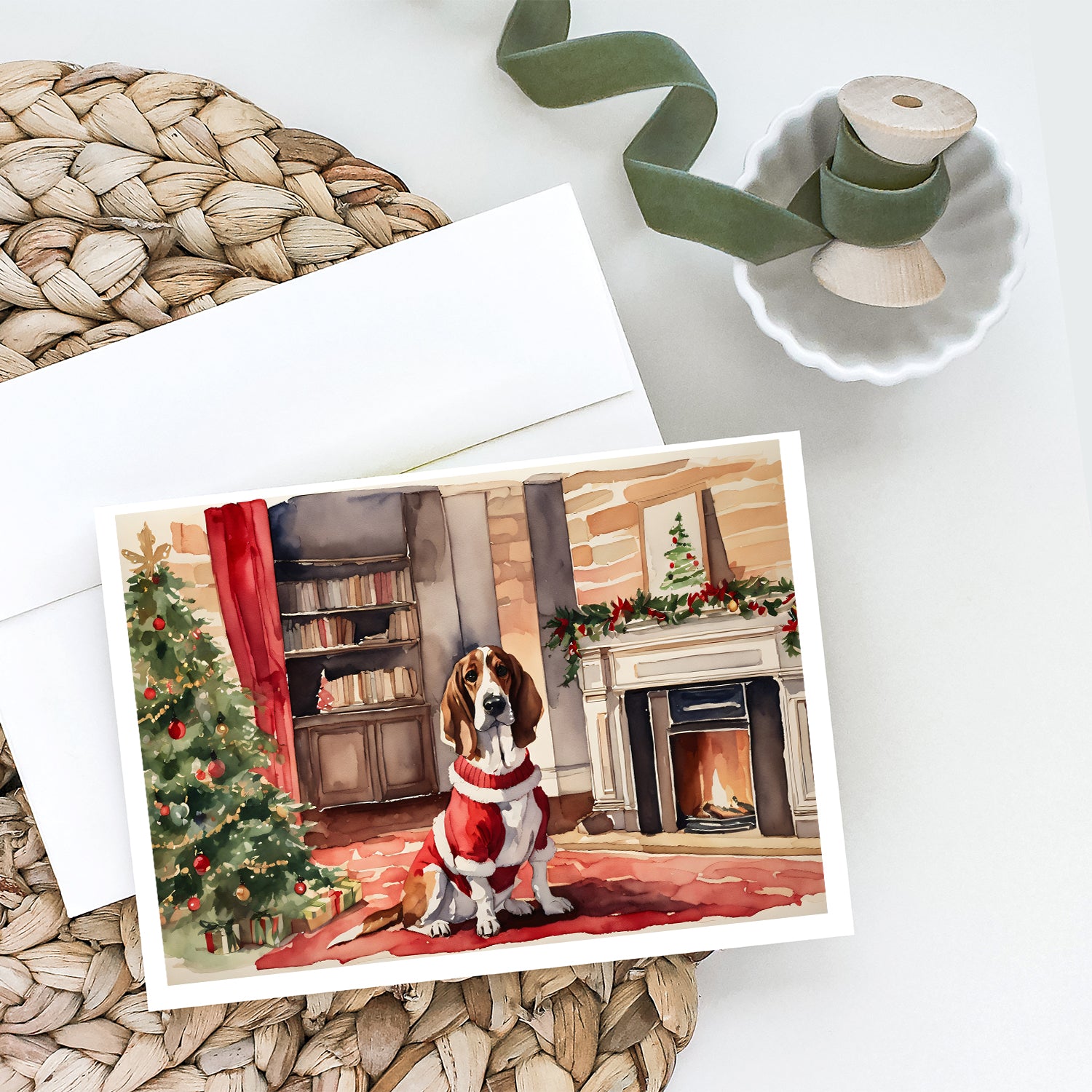 Buy this Basset Hound Christmas Greeting Cards and Envelopes Pack of 8