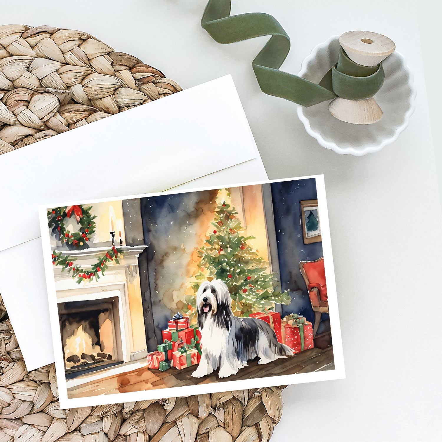 Bearded Collie Christmas Greeting Cards and Envelopes Pack of 8  the-store.com.