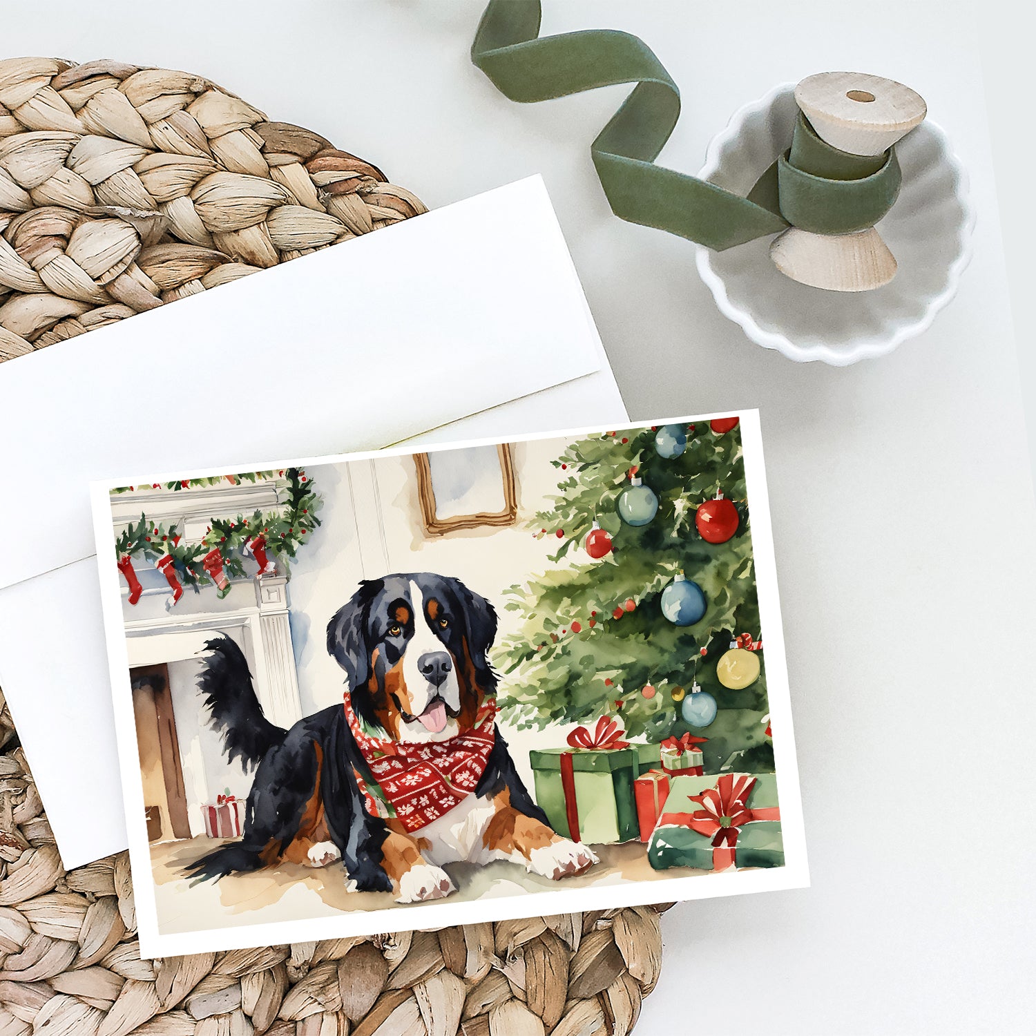 Bernese Mountain Dog Christmas Greeting Cards and Envelopes Pack of 8  the-store.com.