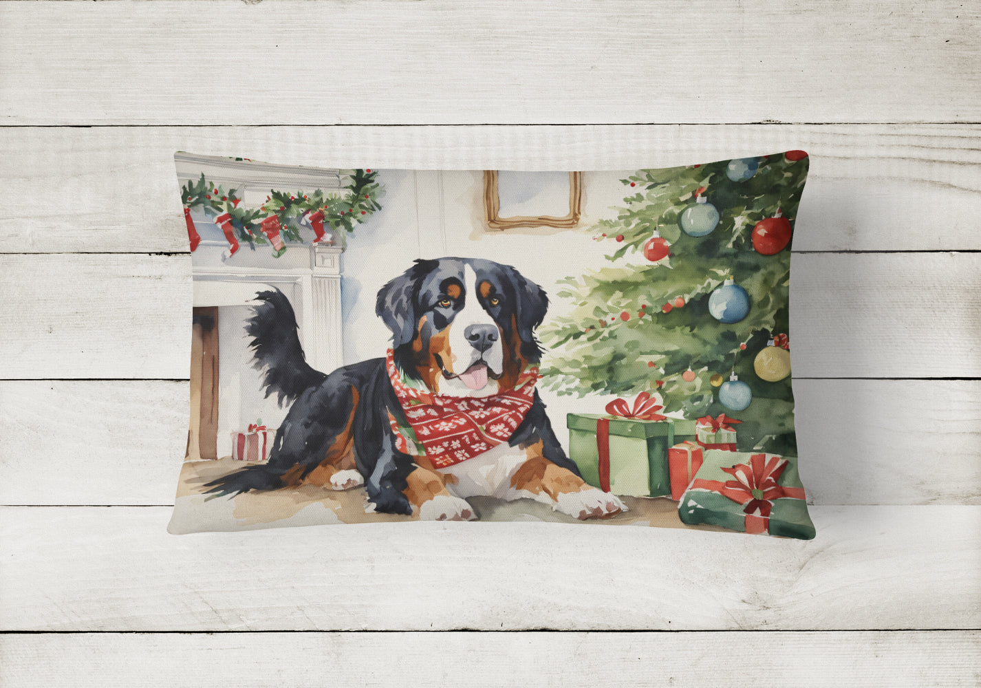 Buy this Bernese Mountain Dog Christmas Fabric Decorative Pillow