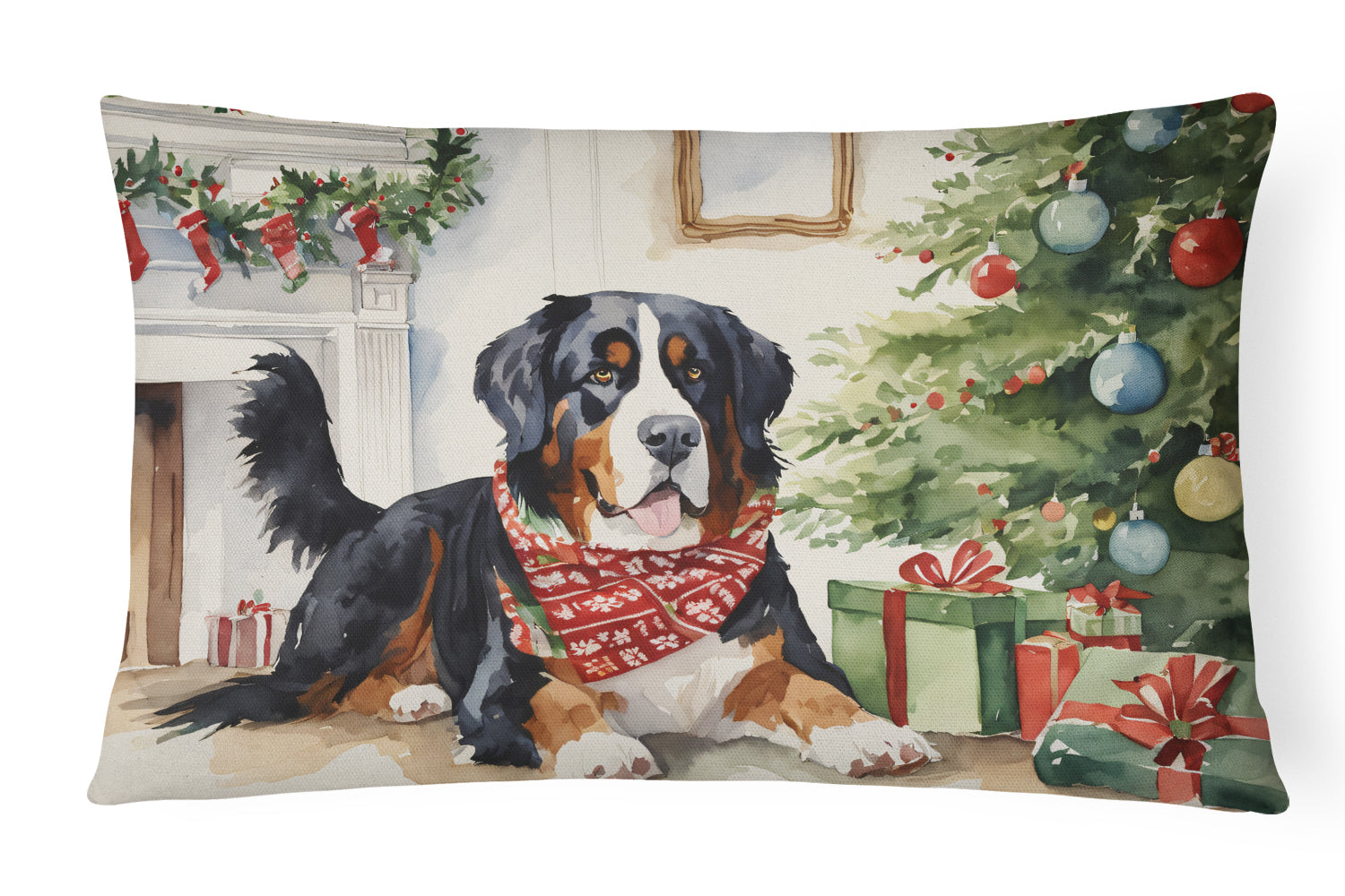 Buy this Bernese Mountain Dog Christmas Fabric Decorative Pillow