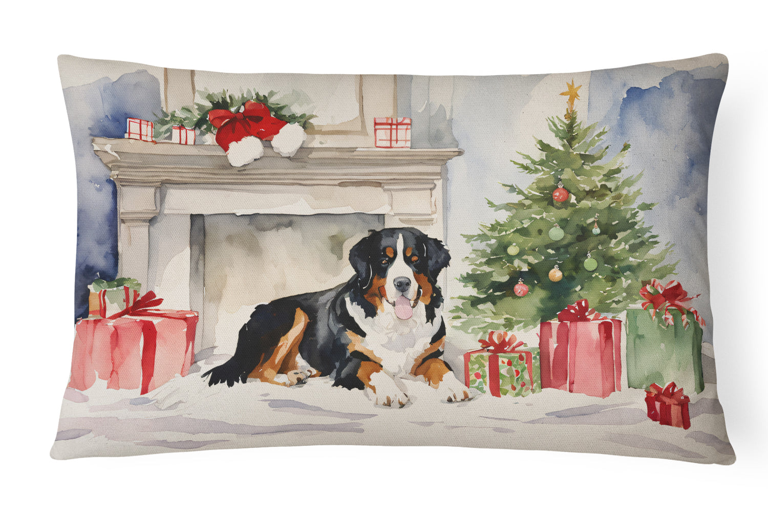 Buy this Bernese Mountain Dog Christmas Fabric Decorative Pillow