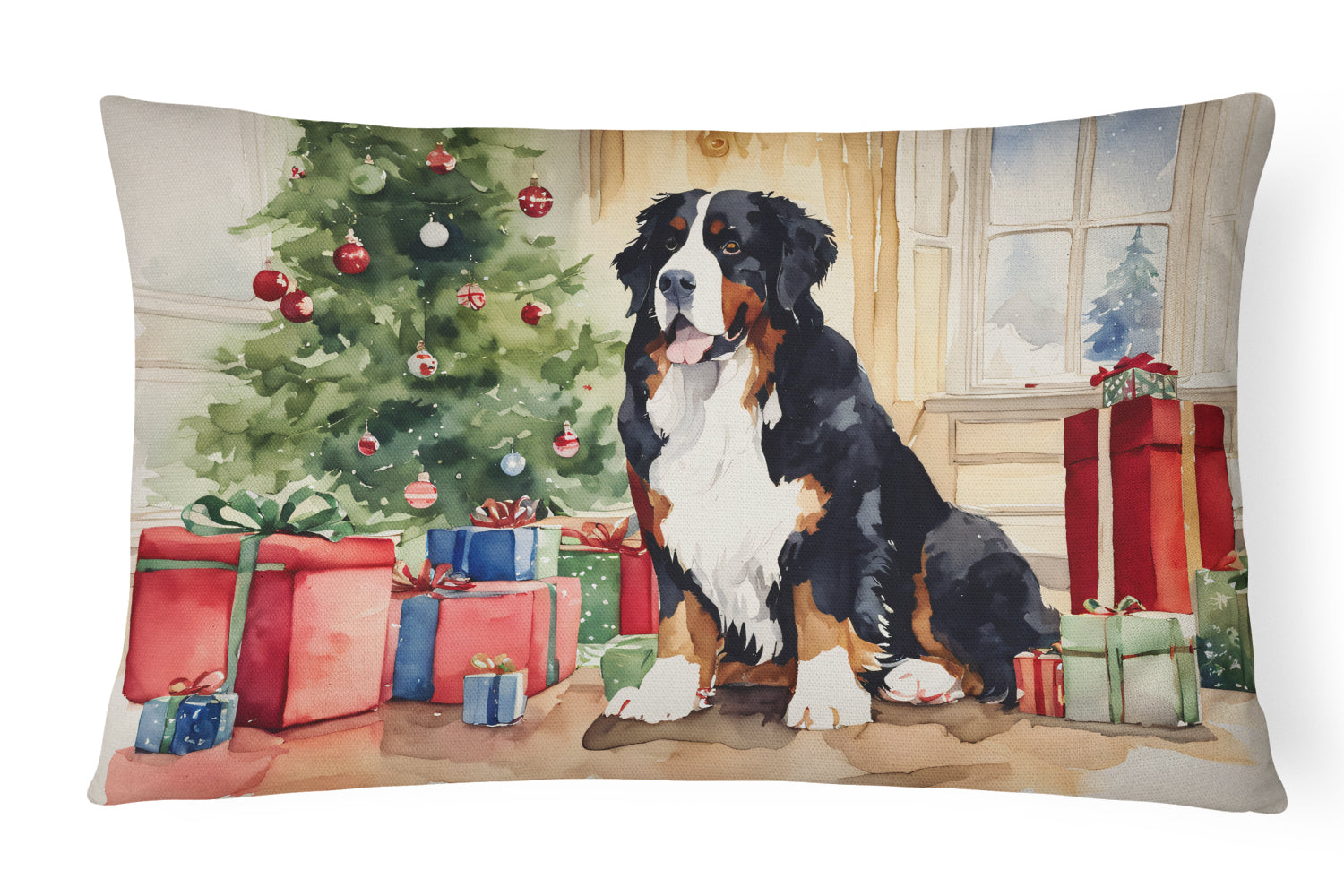 Buy this Bernese Mountain Dog Christmas Fabric Decorative Pillow