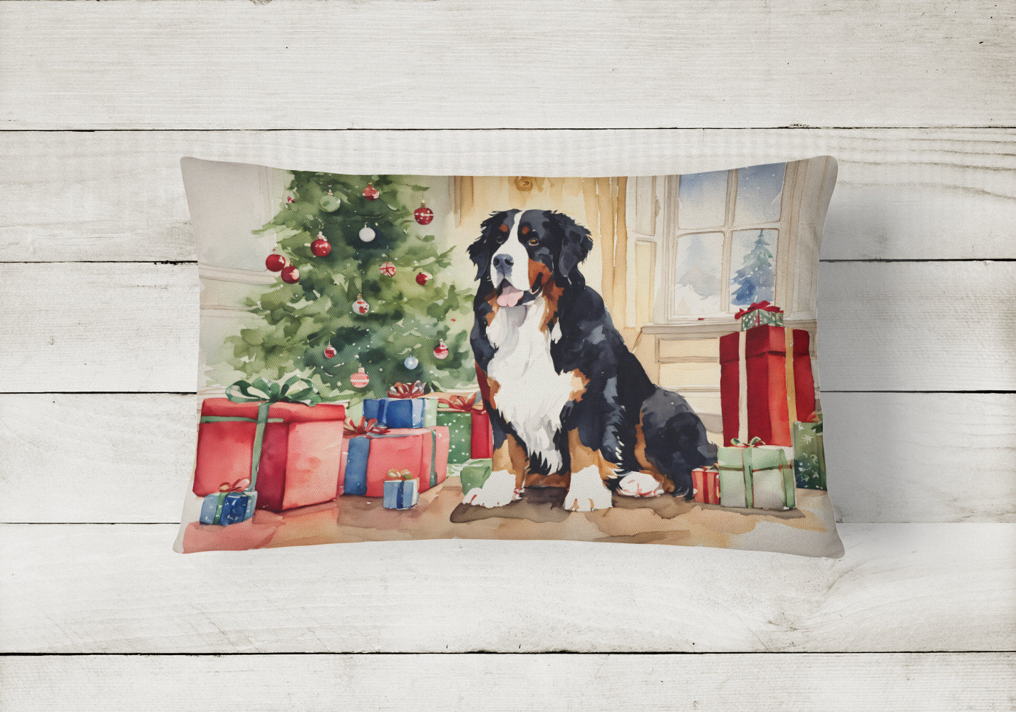 Bernese Mountain Dog Christmas Fabric Decorative Pillow  the-store.com.