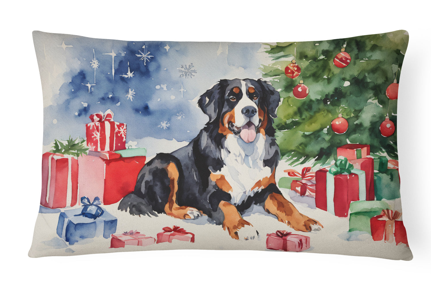 Buy this Bernese Mountain Dog Christmas Fabric Decorative Pillow