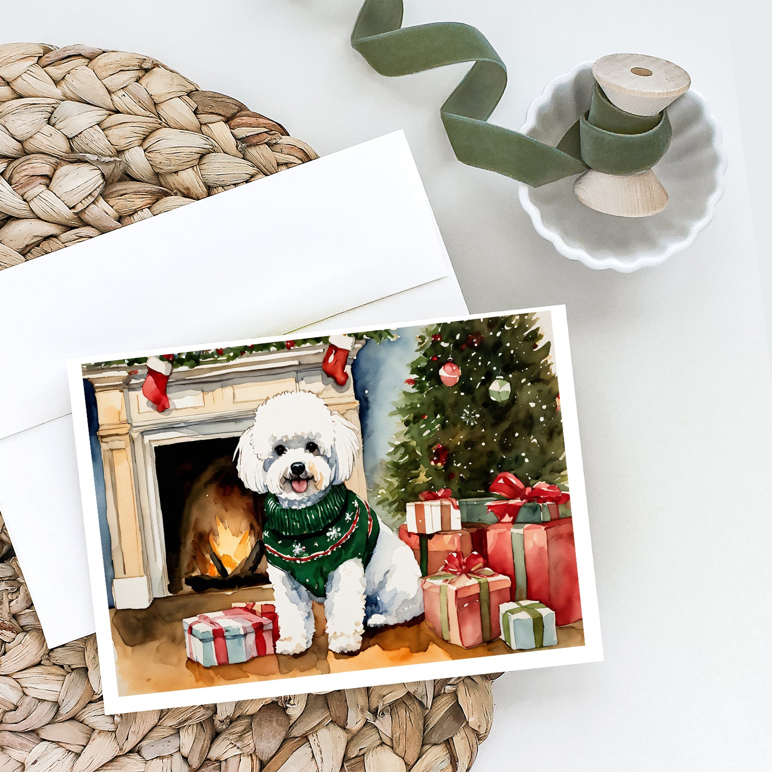 Bichon Frise Christmas Greeting Cards and Envelopes Pack of 8