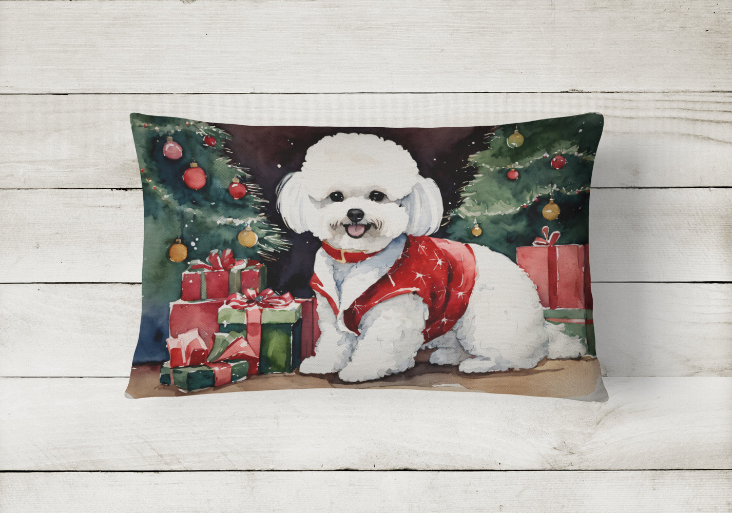 Bichon Frise Christmas Fabric Decorative Pillow