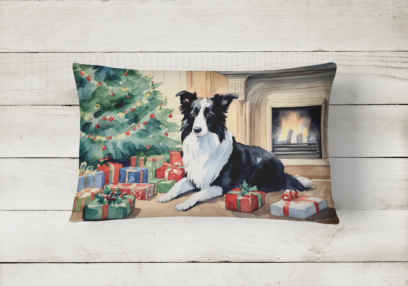 Border Collie Christmas Fabric Decorative Pillow