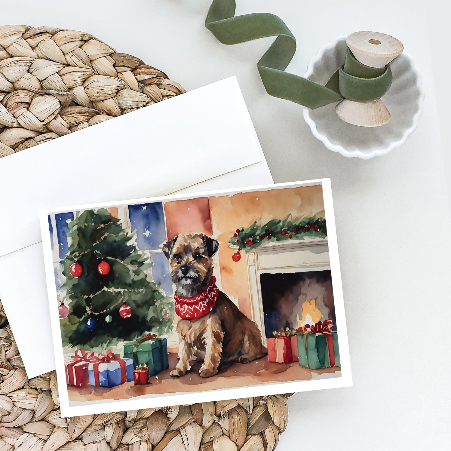 Border Terrier Christmas Greeting Cards and Envelopes Pack of 8  the-store.com.