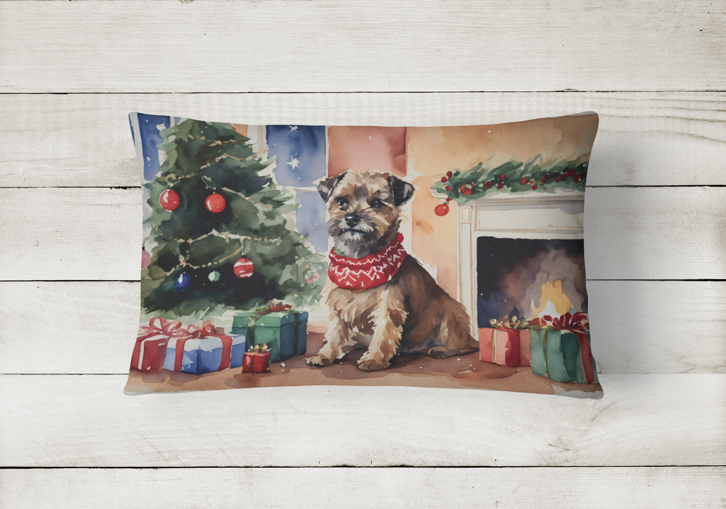 Border Terrier Christmas Fabric Decorative Pillow  the-store.com.