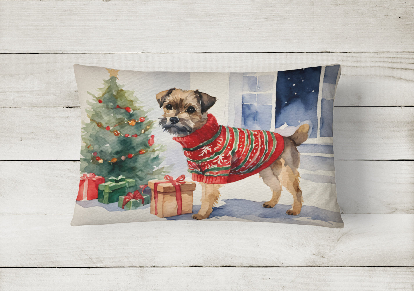 Border Terrier Christmas Fabric Decorative Pillow  the-store.com.