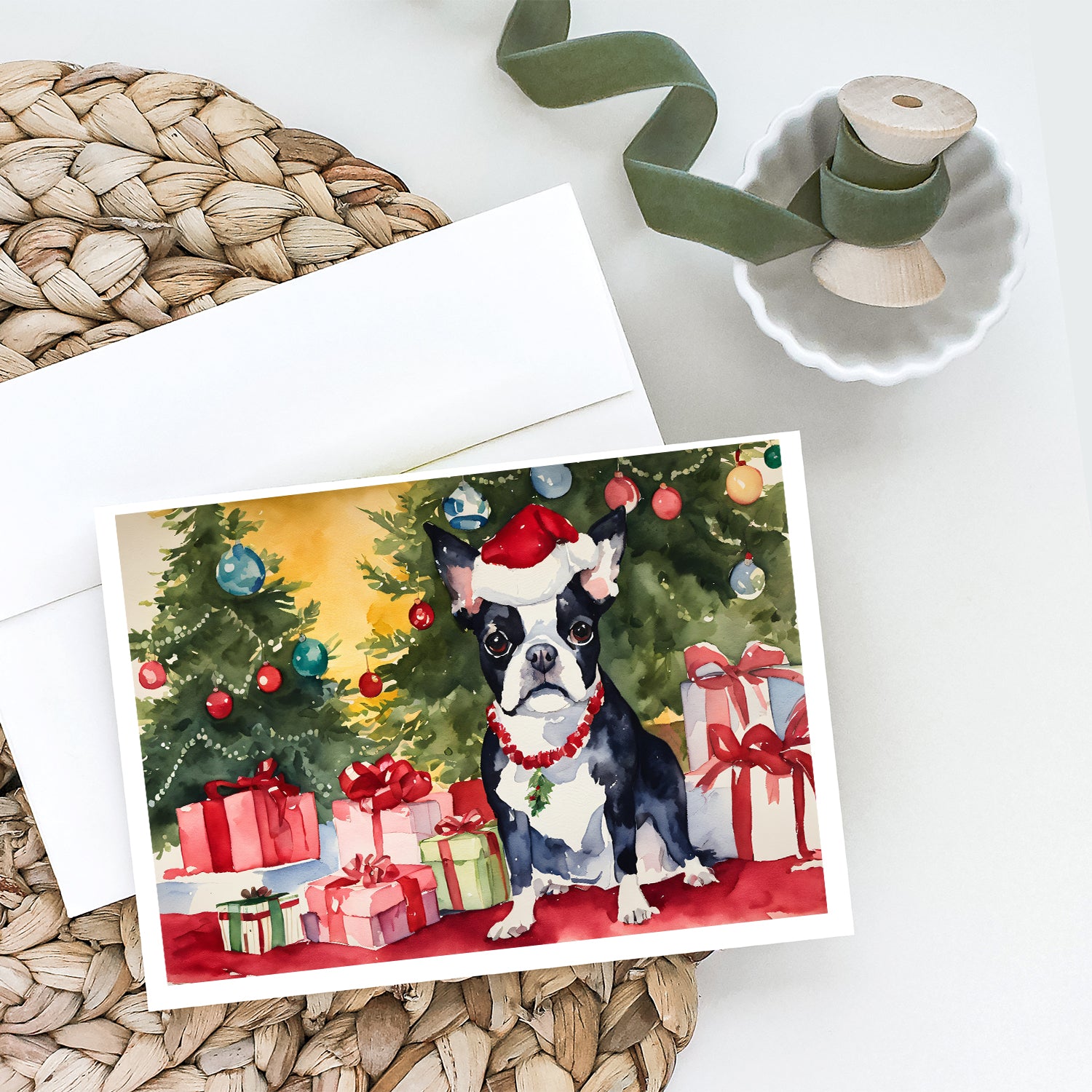 Buy this Boston Terrier Christmas Greeting Cards and Envelopes Pack of 8