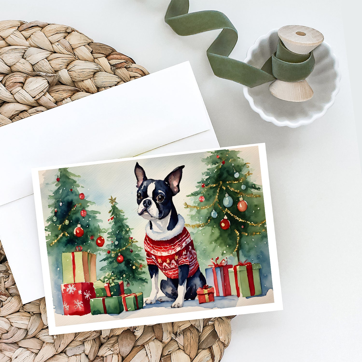 Buy this Boston Terrier Christmas Greeting Cards and Envelopes Pack of 8