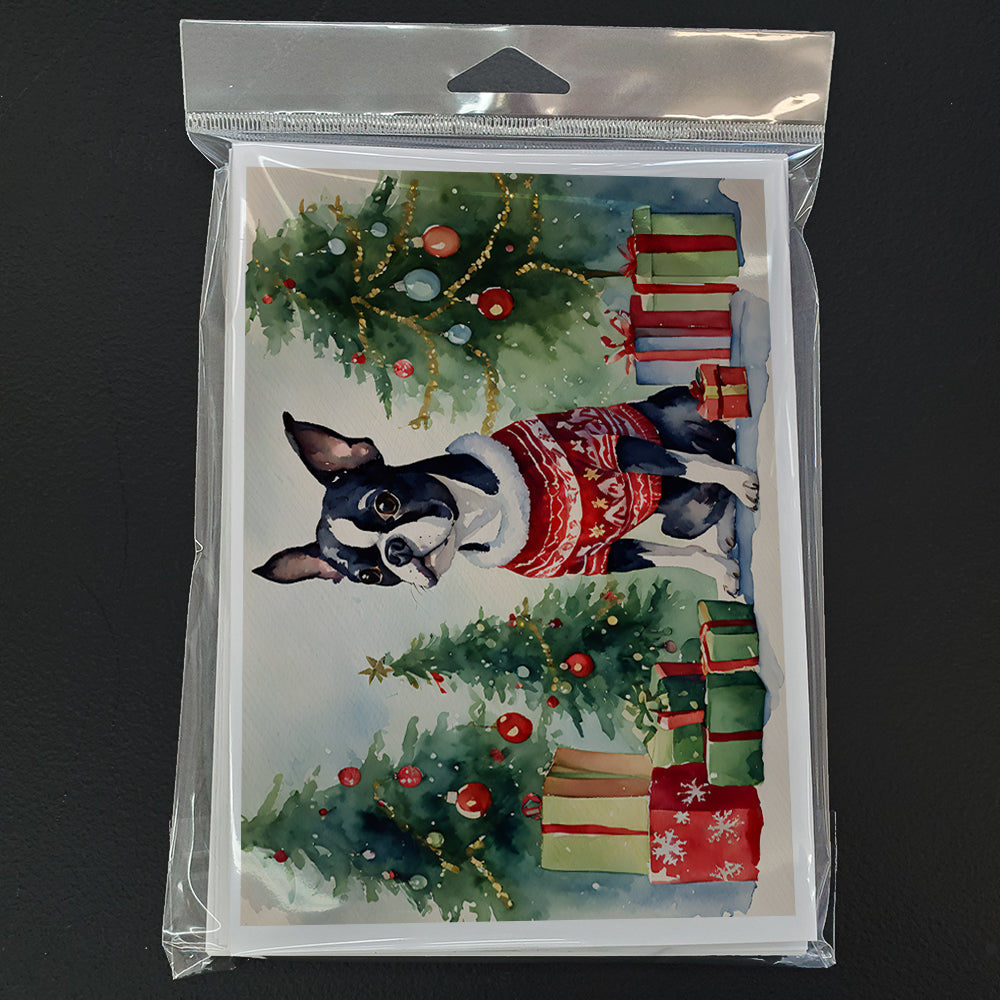 Boston Terrier Christmas Greeting Cards and Envelopes Pack of 8